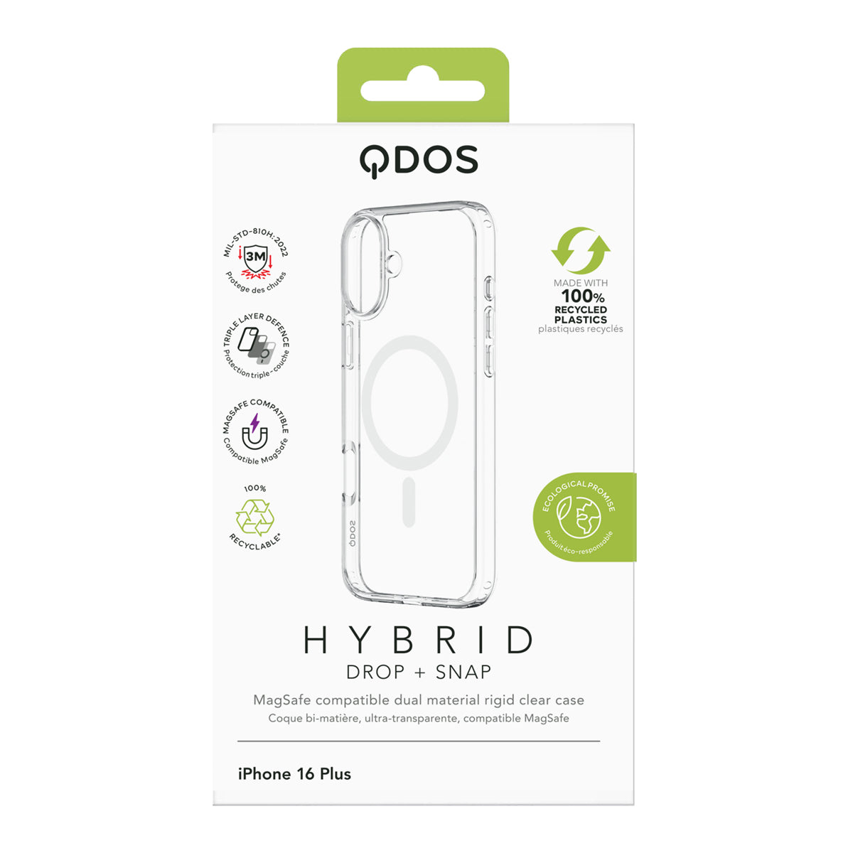 QDOS Hybrid Drop Case for iPhone 16 - Shockproof & Slim Protective Cover - Perfect for Everyday Use, Travel & Outdoor Activities