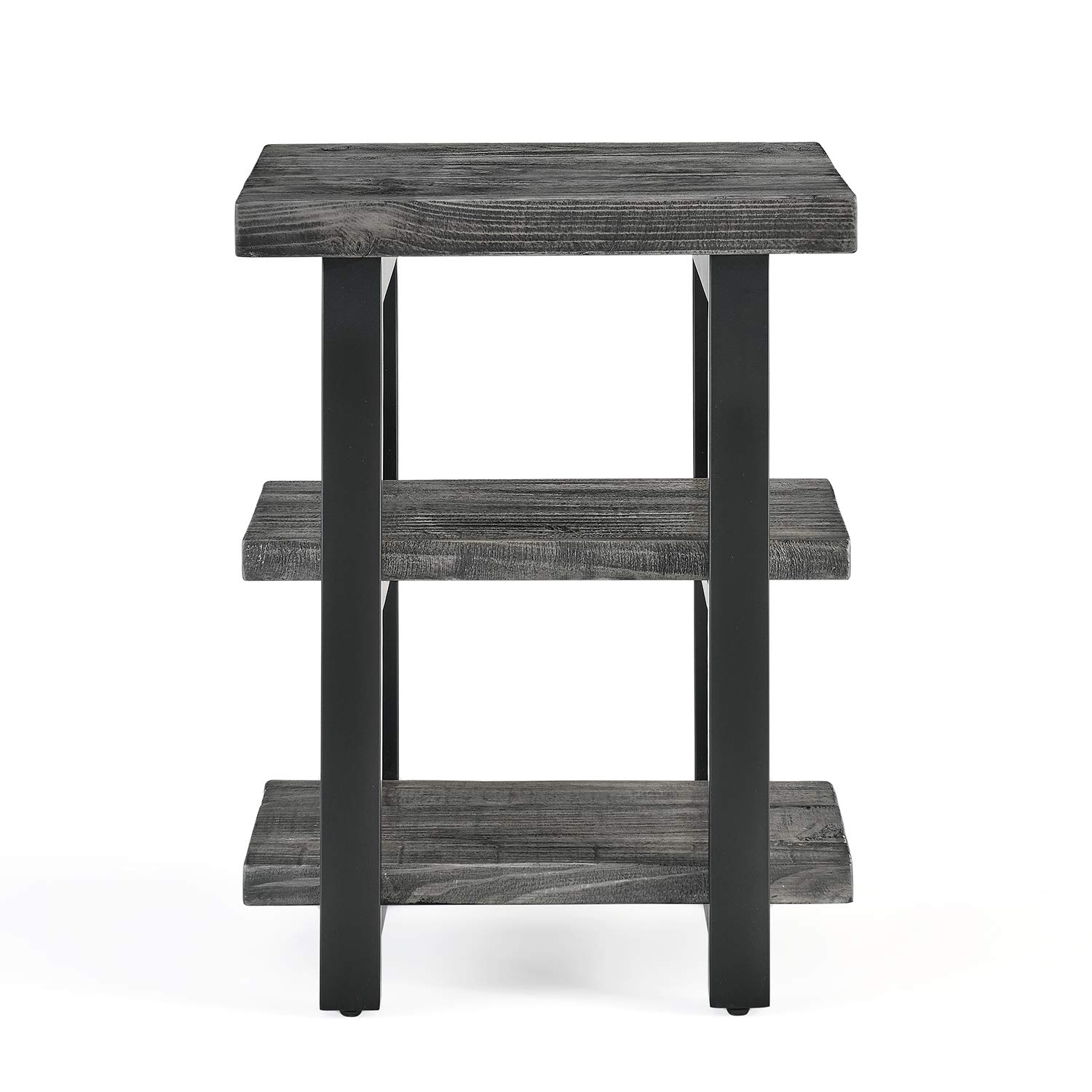 Alaterre Pomona Industrial 2-Tier End Table - Solid Pine Wood & Metal Legs in Slate Gray - Sturdy Side Table for Living Room, Bedroom or Office - Rustic Home Decor Accent Piece