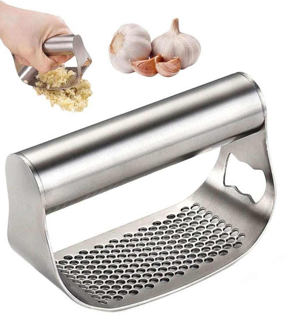 2024 Premium Stainless Steel Garlic Press - Heavy Duty Garlic Crusher & Masher with Built-in Peeler | Multi-Functional Kitchen Gadget for Chopping, Mincing & Crushing Garlic | Perfect for Cooking, Baking & Meal Prep