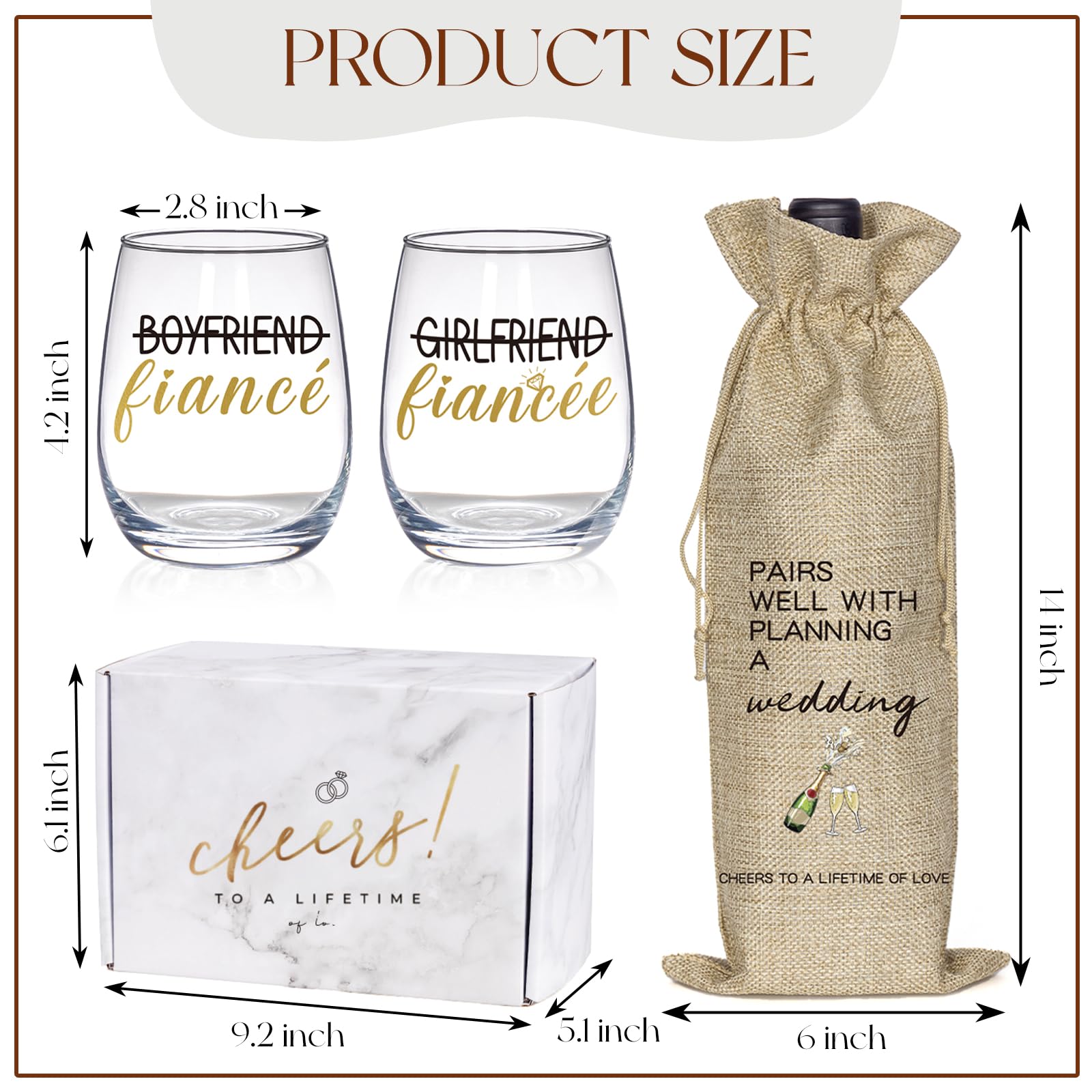 Romantic Wine Glass and Wine Bag Gift Set for Couples - Perfect Engagement, Wedding, Bridal Shower Gift for Him & Her - Ideal for Anniversaries, Valentine's Day and Newlywed Celebrations