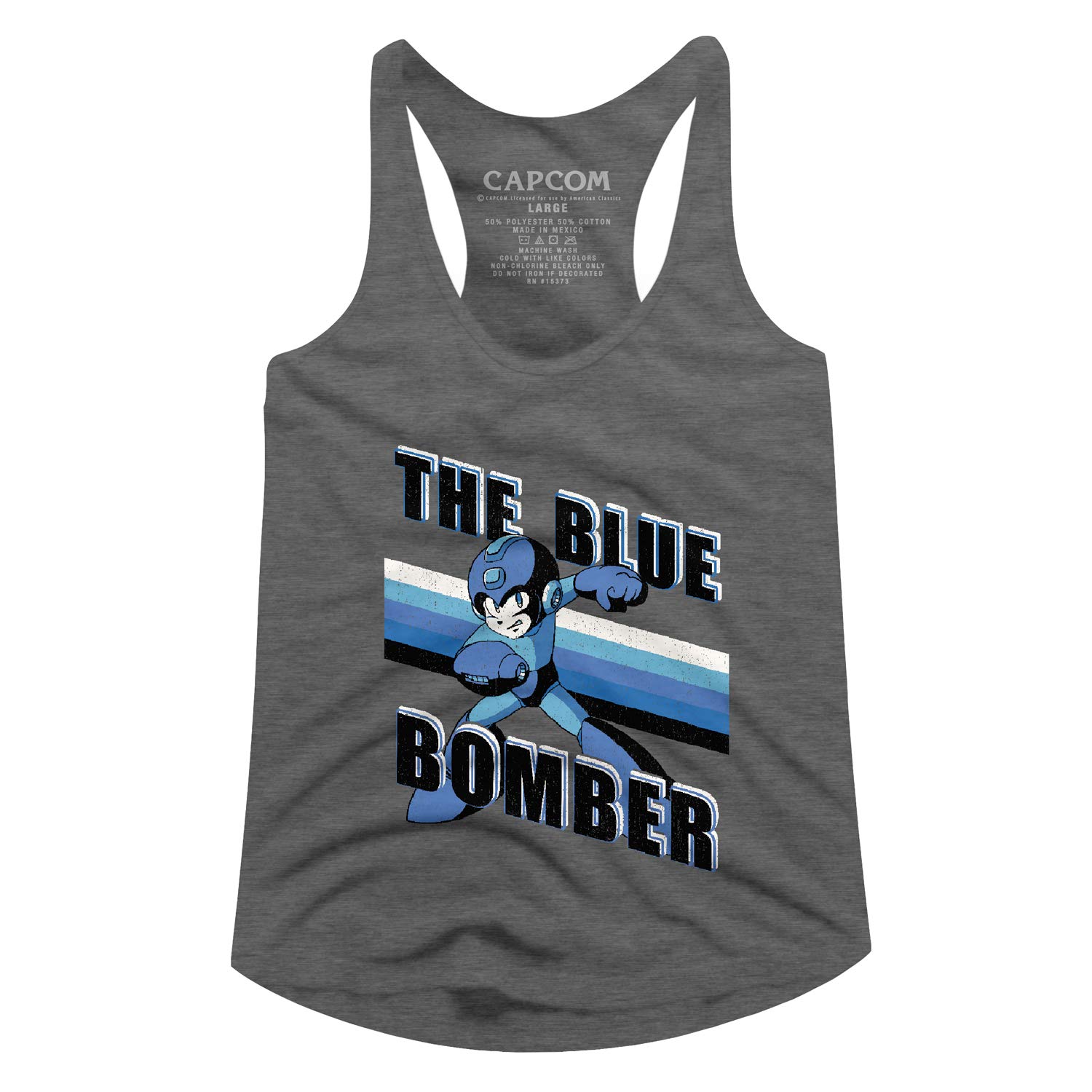 **Mega Man Video Game The Blue Bomber Image Ladies Racerback Tank Top - Retro Gaming Apparel for Women, Comfortable & Stylish - Perfect for Cosplay, Conventions & Everyday Wear**