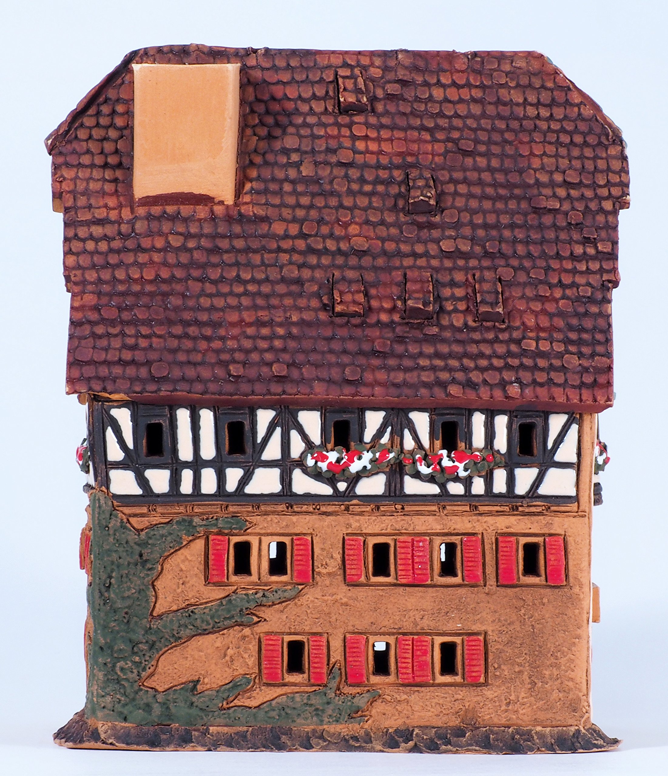 Handmade Ceramic Miniature House Tea Light Candle Holder - Replica of Historic Marienapotheke in Rothenburg Germany - Unique Home Decor Gift for Christmas, Wedding, Table Centerpiece & Cozy Ambiance