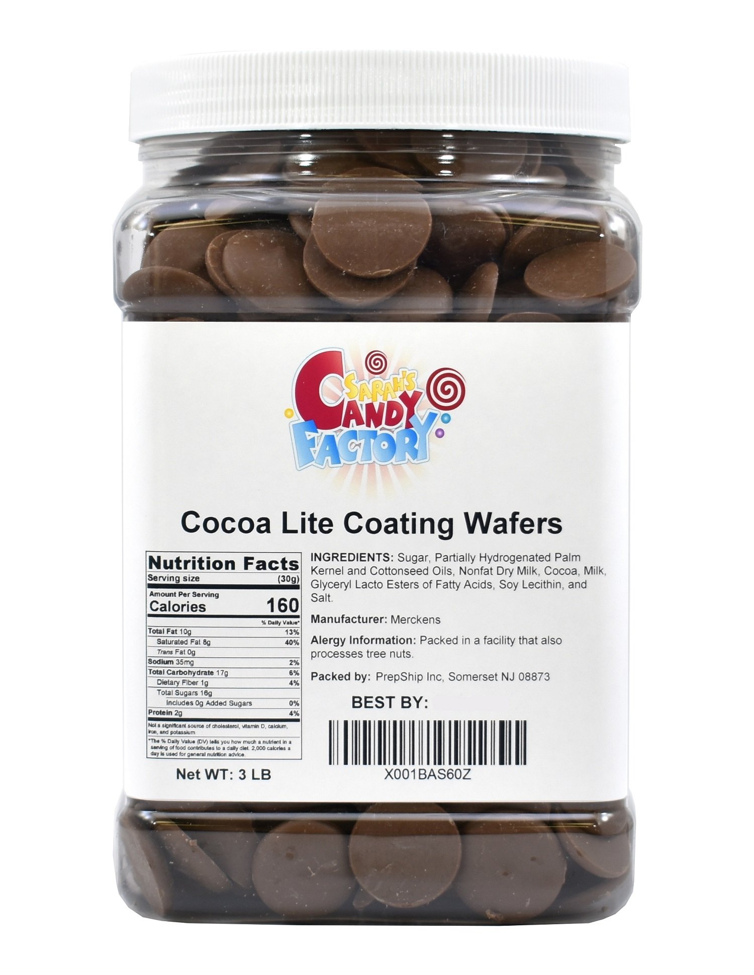 Sarah's Candy Factory - Milk Chocolate Coating Melting Wafers, Kosher & Gluten Free (3 Lbs Jar) - Perfect for Baking, Candy Making & Chocolate Dipping