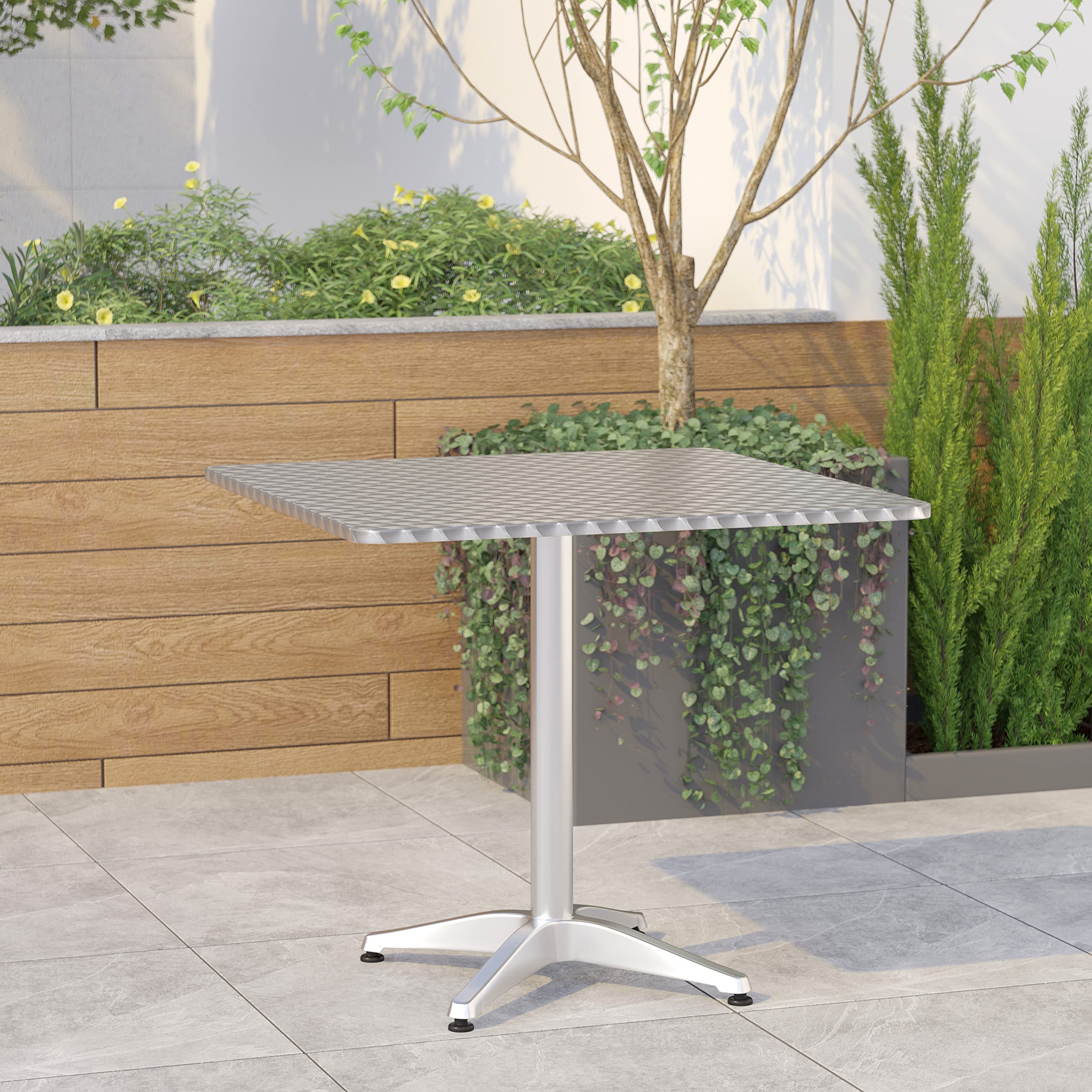 EMMA + OLIVER 31.5 Inch Square Aluminum Patio Dining Table - Weather-Resistant Indoor Outdoor Use for Garden, Poolside & Backyard Entertaining