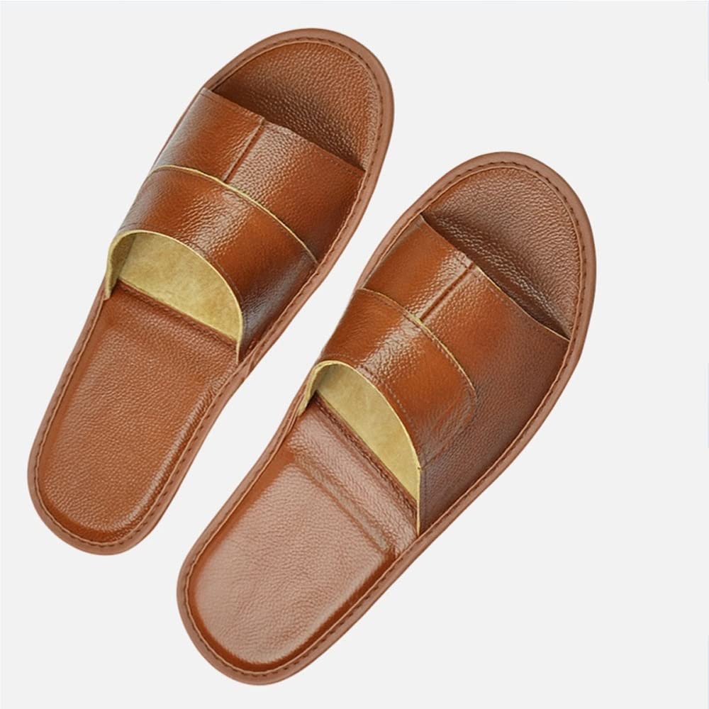 Men's Genuine Leather Slippers - Non-Slip Indoor/Outdoor House Shoes with Open Toe Design for Home & Bedroom - Comfortable Casual Wear (Color A, Size 39/40) - Perfect for Lounging, Relaxing & Light Outdoor Use