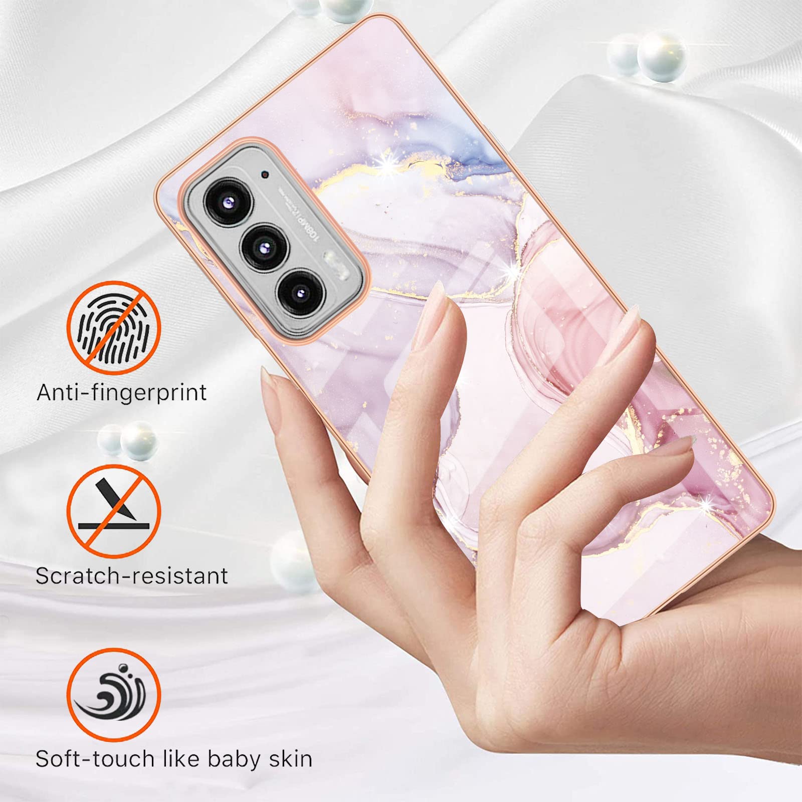 Slim Shiny IMD Marble Pattern Phone Case for Motorola Edge 20 - Rose Gold Protective Cover with Camera Lens & Screen Protection | Fashion Accessory for Women & Girls | Perfect for Daily Use, Work & Travel