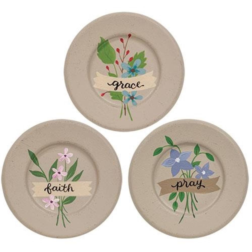 Faith Pray Grace Floral Decorative Plate Set of 3 - Inspirational Home Decor for Wall Display, Table Centerpiece & Gift Giving