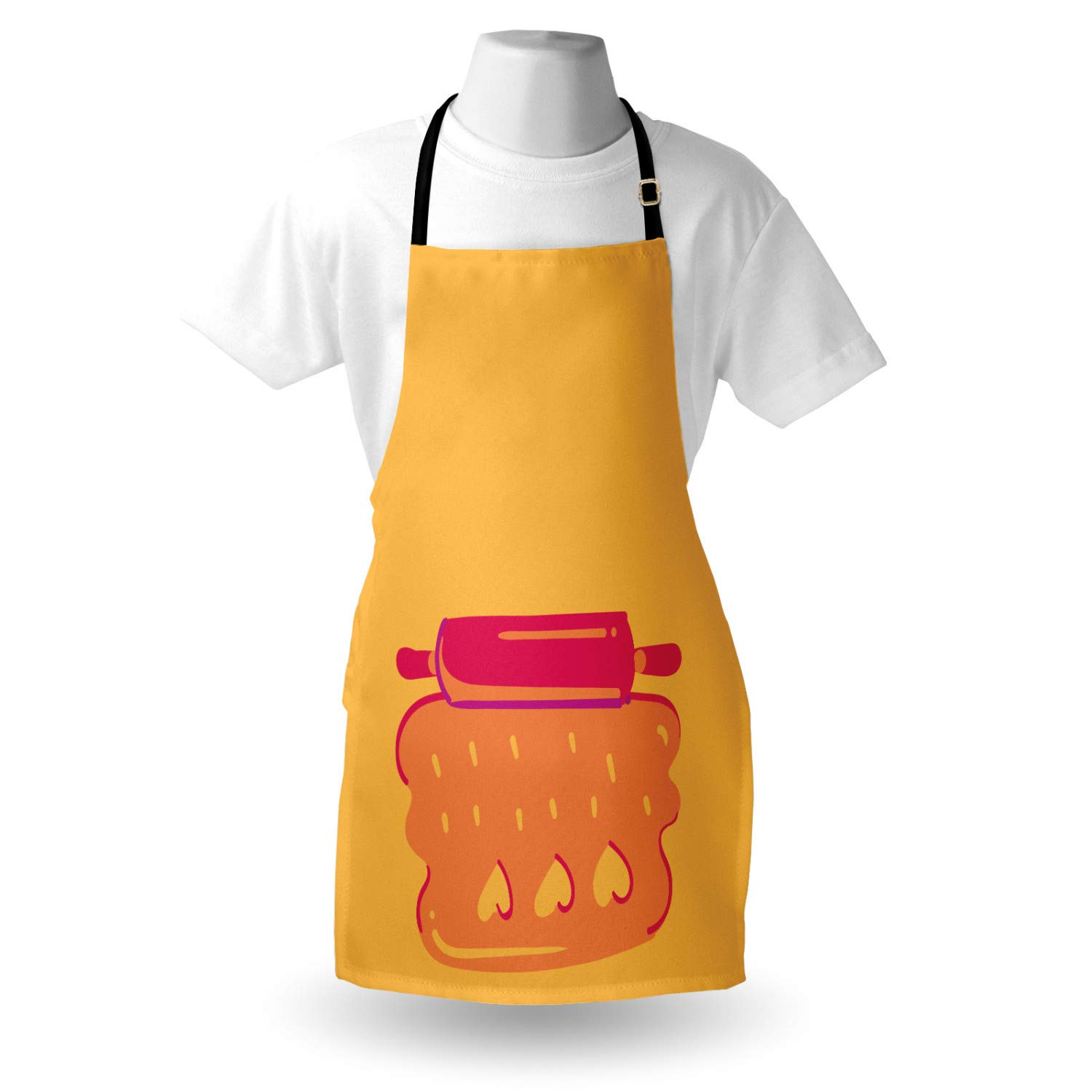 Ambesonne Personalized Chef Apron - Cartoon Baking & Cooking Design with Colorful Rolling Pin & Heart Motif - Adjustable Unisex Kitchen Bib for Adults (Pale Orange) - Perfect for Home Cooking, Baking Parties & Gift Giving