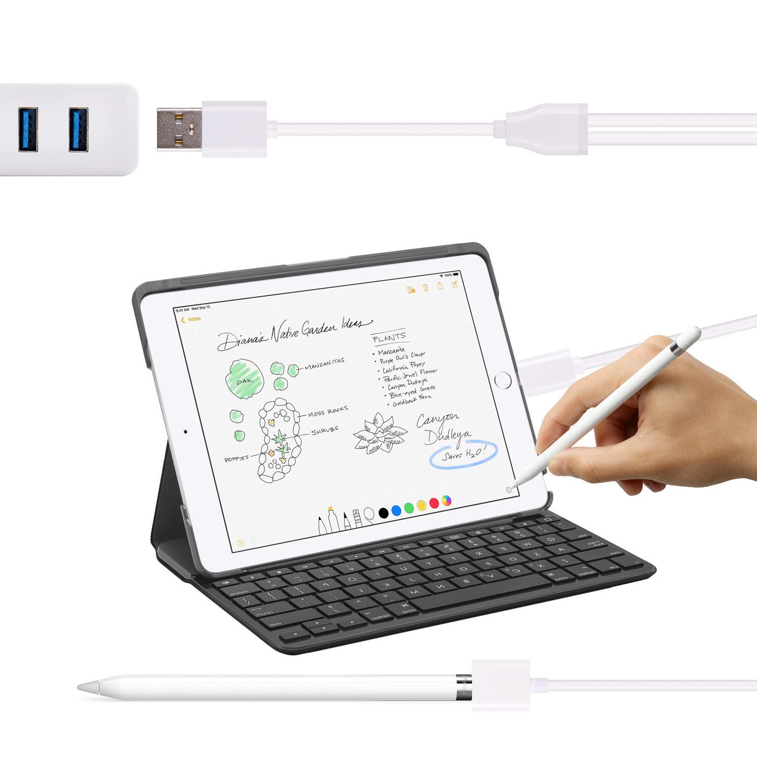 2-in-1 USB Charger & Data Cable for Apple Pencil & iPhone/iPad Pro - 150CM Fast Charging Accessory for Artists, Students & Professionals - Perfect for Drawing, Note-Taking & Creative Work