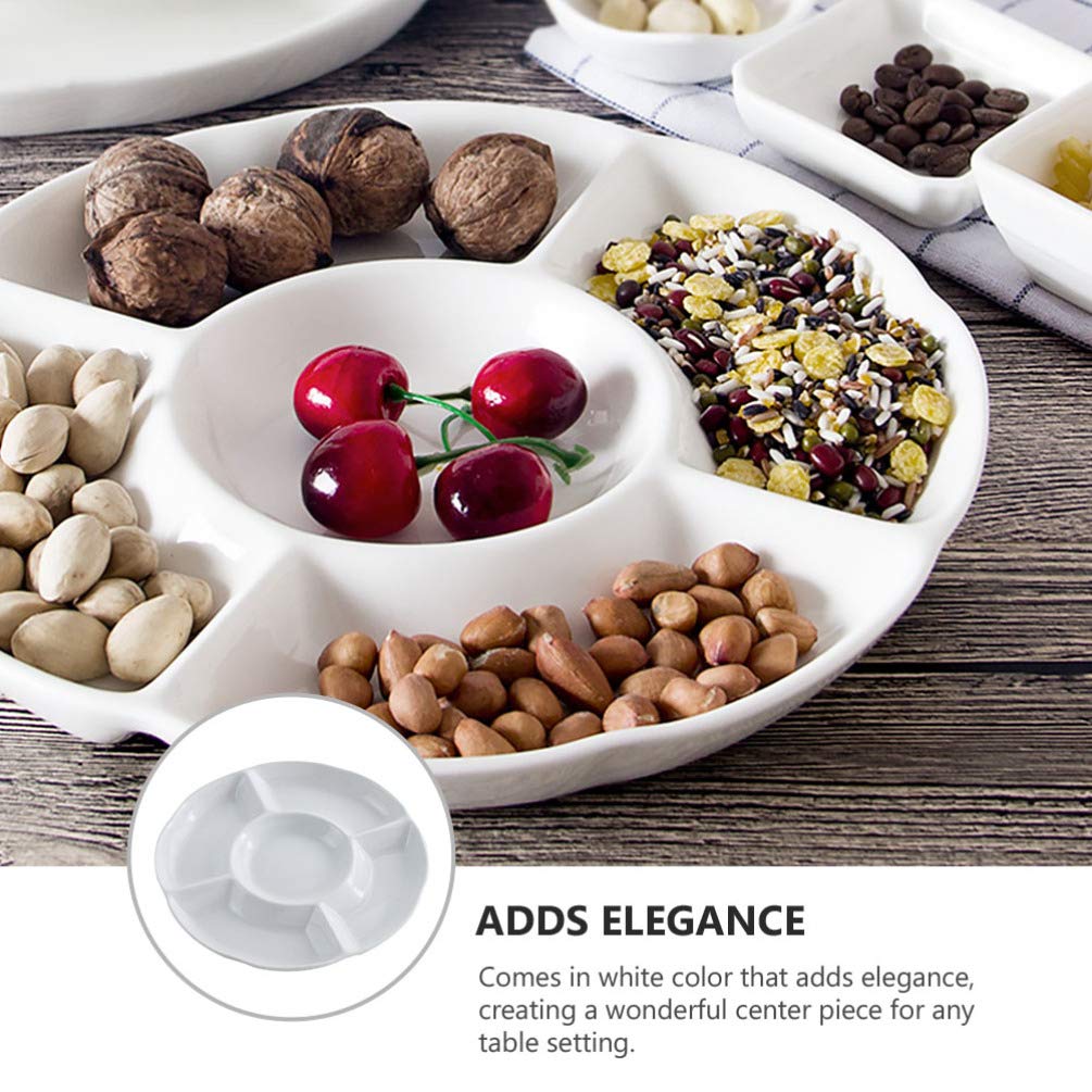 DOITOOL 12-Inch Round Melamine Divided Serving Platter - 6 Compartment Appetizer Tray for Chips, Dips, Veggies, Candy & Snacks - Perfect for Parties, BBQs, Picnics & Entertaining