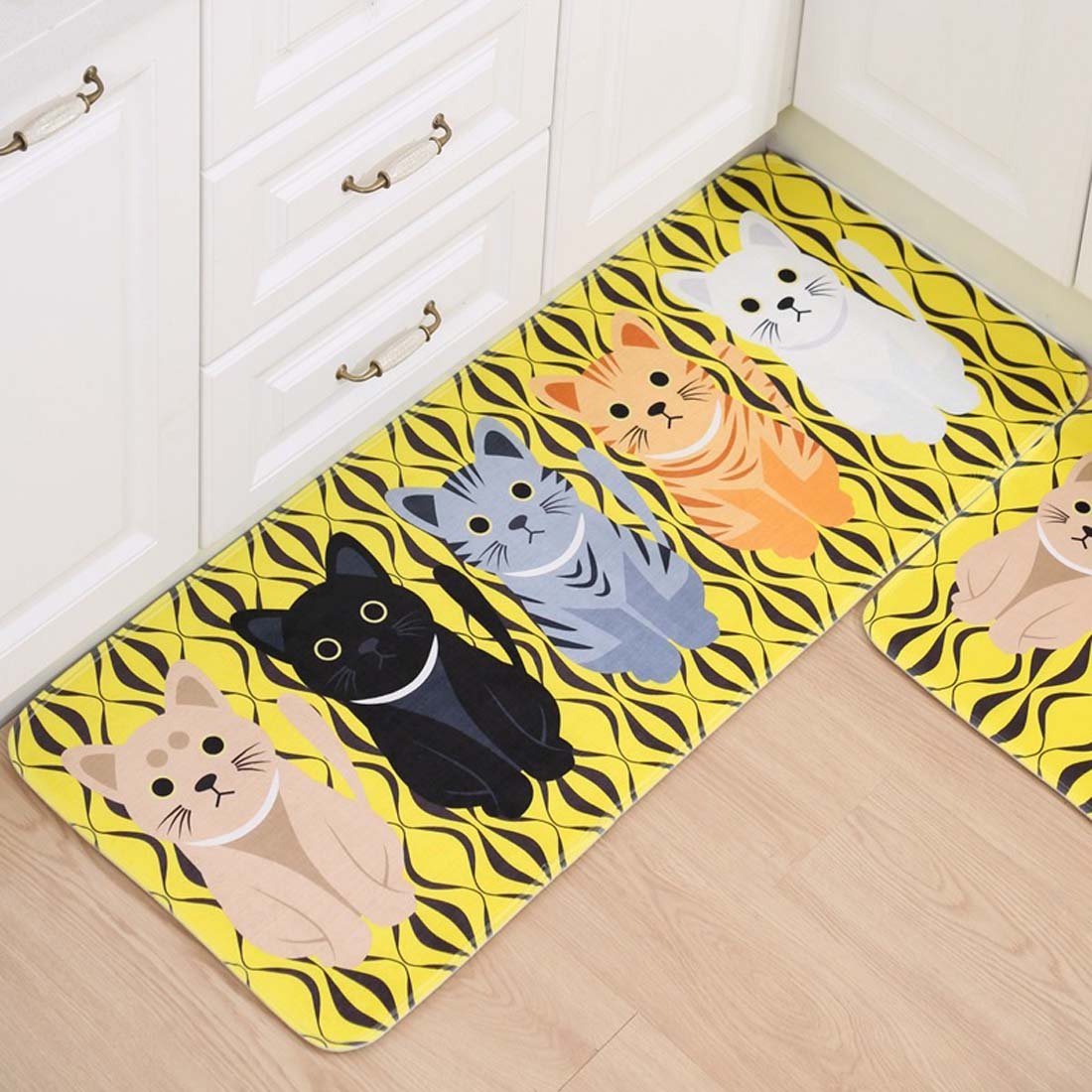 Non-Slip Kitchen Mats and Rugs - Cute Yellow Cat Design Indoor Floor Mat, Low Profile Absorbent Runner for Home, Bathroom, Bedroom - Perfect for Kitchen Safety, Pet-Friendly Spaces & Cozy Home Decor