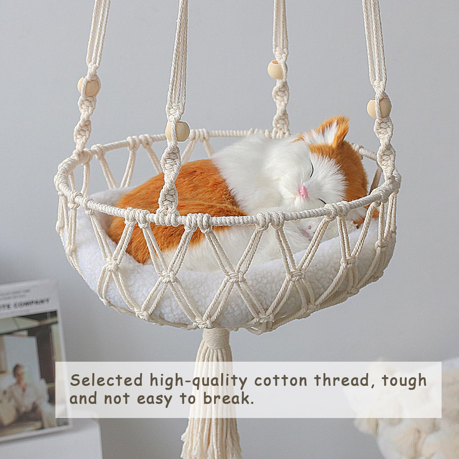 Handwoven Macrame Cat Hammock - Indoor Hanging Pet Bed with Swing Design for Cats, Cozy Cat Nest & Hanging Basket | Perfect for Windows, Balconies & Cat Play Areas