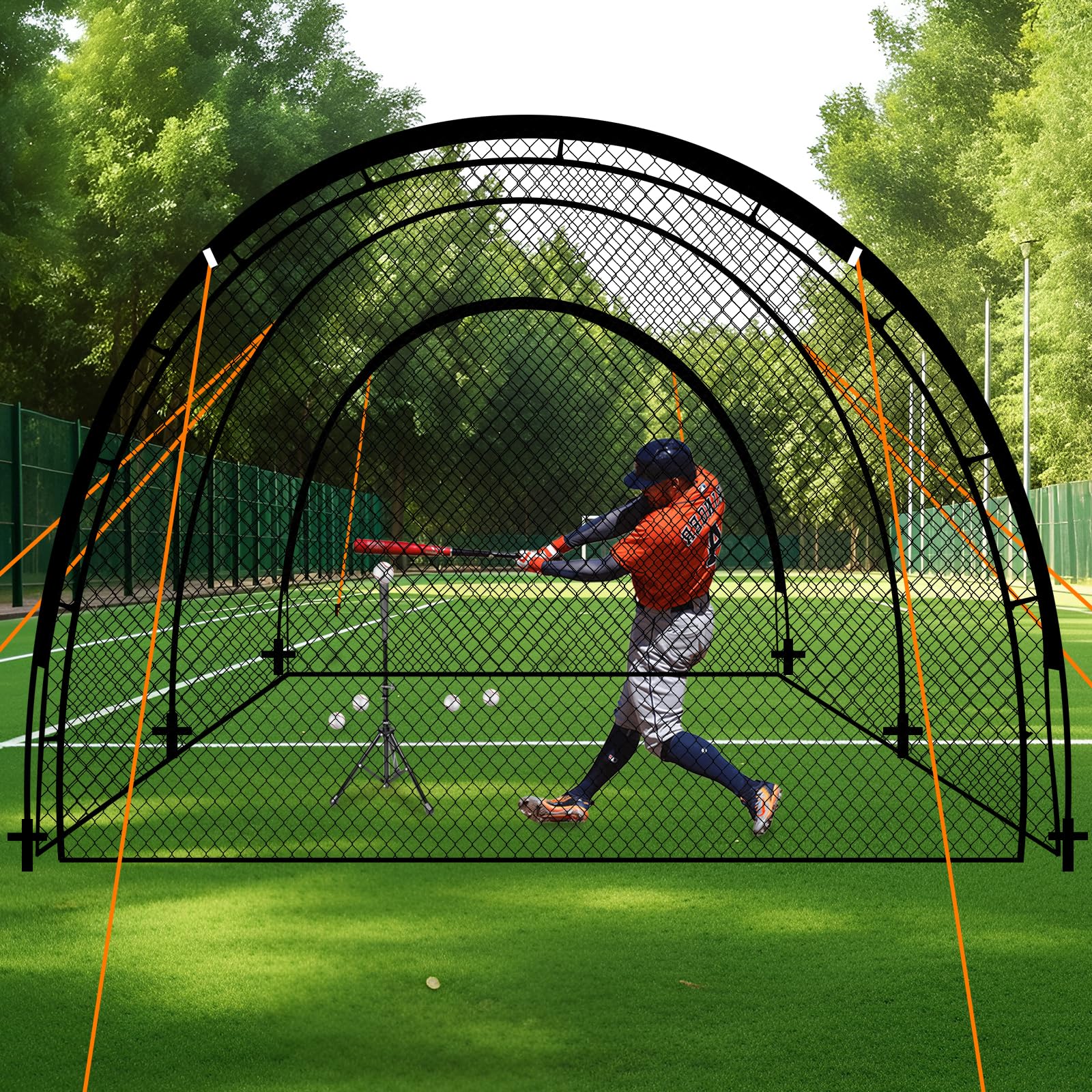 22' Portable Baseball & Softball Batting Cage with Detachable Door, Hitting Target & Carrying Bag - Backyard Batting Practice Net for Hitting & Pitching Training | Perfect for Home Use, Team Drills & Youth Baseball Practice