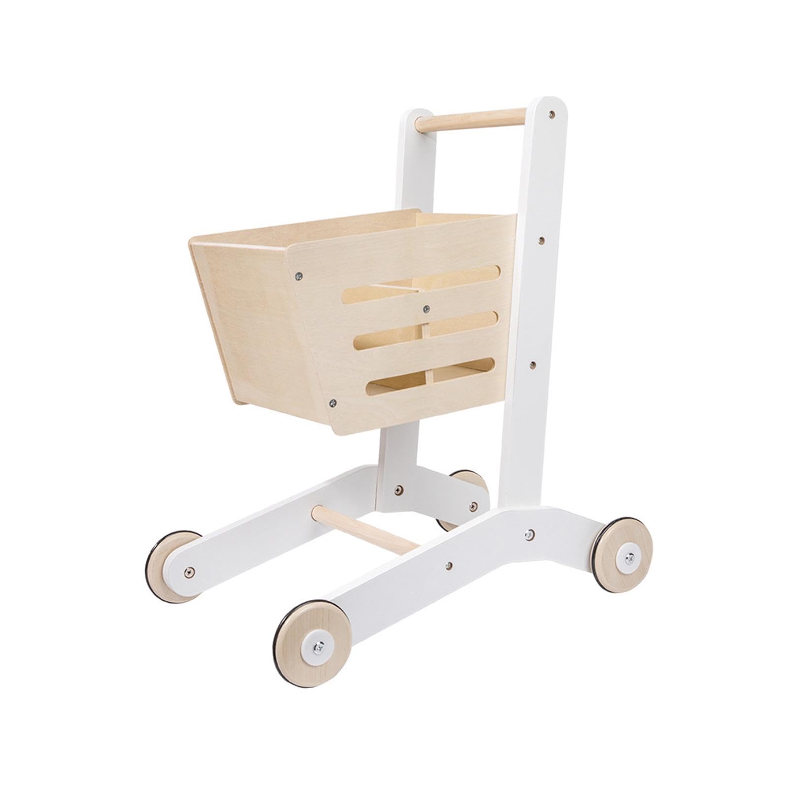 Menolana Wooden Shopping Cart Toy - Portable Universal Storage Push Walker for Kids, Large Capacity & Sturdy Learning to Walk Trolley - Perfect for Indoor Play, Preschool Girls, and Toddlers | Great for Pretend Play, Grocery Store Roleplay & Early Childhood Development