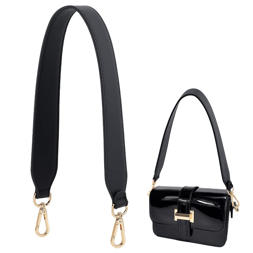 PH PandaHall 24.6 Inch Black Leather Bag Strap - 1.5 Inch Wide Replacement Purse Strap for Women & Men - Adjustable Shoulder Strap with Golden Hardware for Handbags, Crossbody Bags & DIY Projects | Perfect for Daily Use, Work, Travel & Fashion Accessories