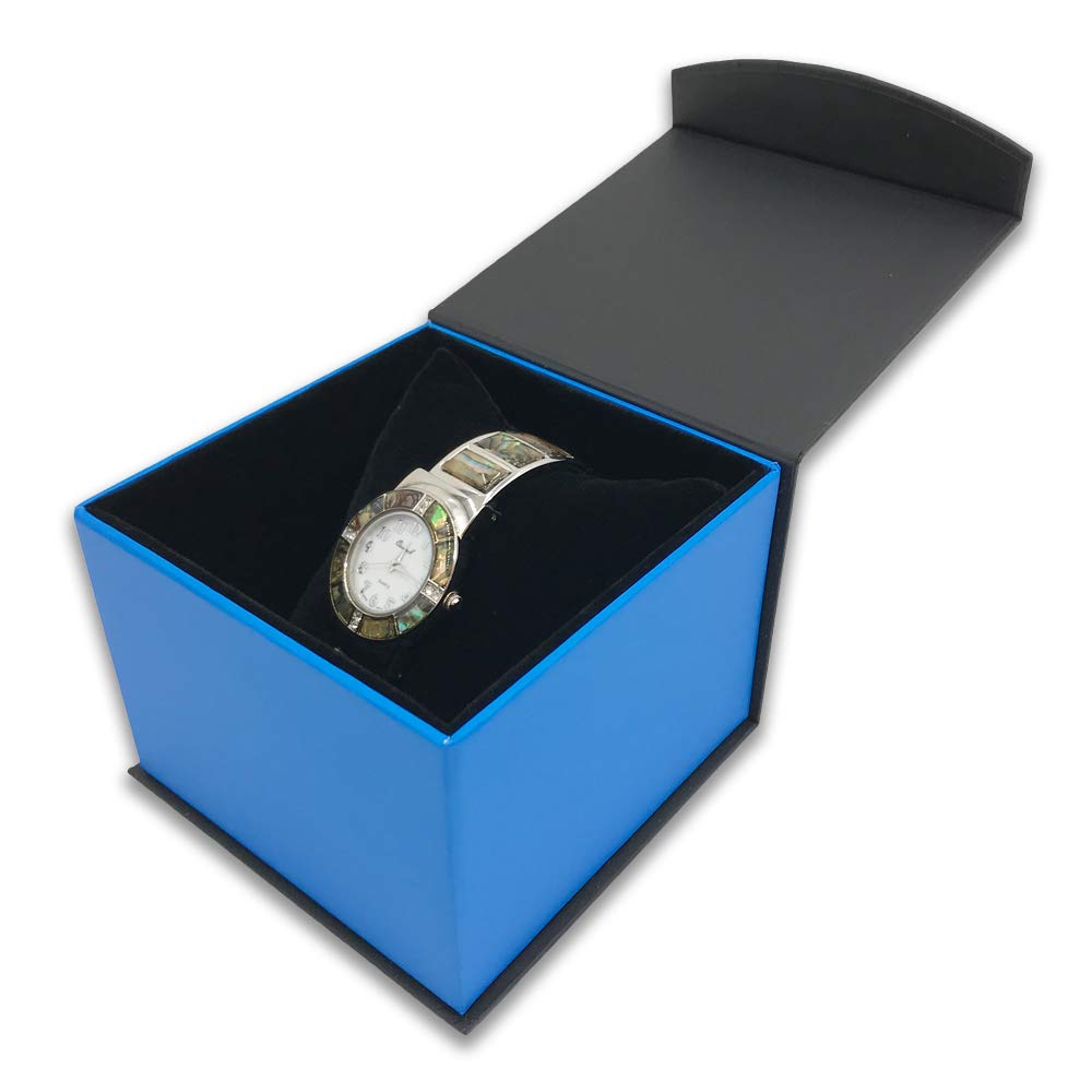 Egyptian-Blue Magnetic Flap Watch & Jewelry Gift Box - Luxurious Textured Pillow Box for Watches, Rings & Necklaces - Perfect for Birthdays, Anniversaries & Special Occasions