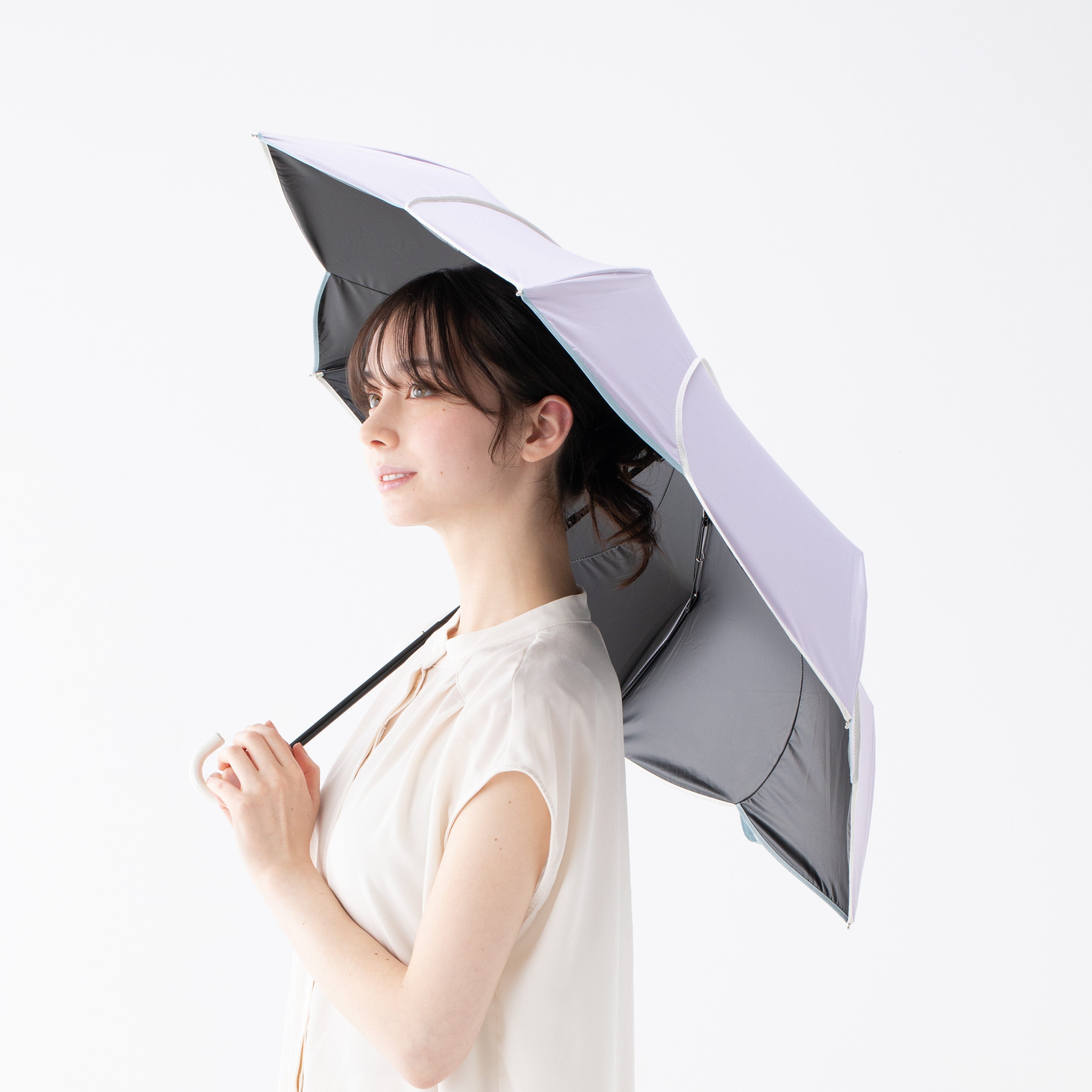 Bicolor Piping Compact Parasol Umbrella 47cm Green - Perfect for Beach, Garden, and Outdoor Sun Protection