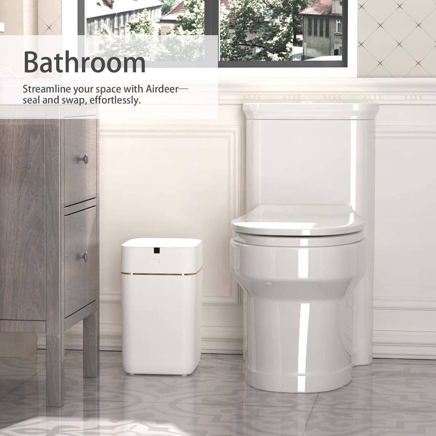 Automatic Trash Can 4 Gallon - Self Sealing Self-Changing Smart Garbage Bin with Motion Sensor, Touchless Lid for Kitchen Bathroom Office - Includes 6 Refill Rings (A1, Golden Line) - Perfect for Hygienic Waste Disposal in Home & Commercial Spaces