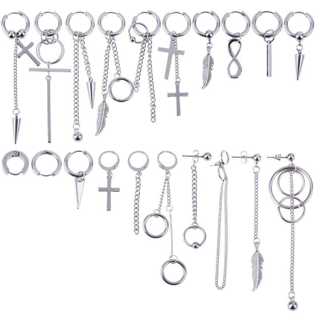 20Pcs Stainless Steel Huggie Hoop Earrings for Women - Hinged Feather Drop Dangle Earrings Set, Fashion Jewelry Accessories for Girls | Perfect for Parties, Weddings & Everyday Wear
