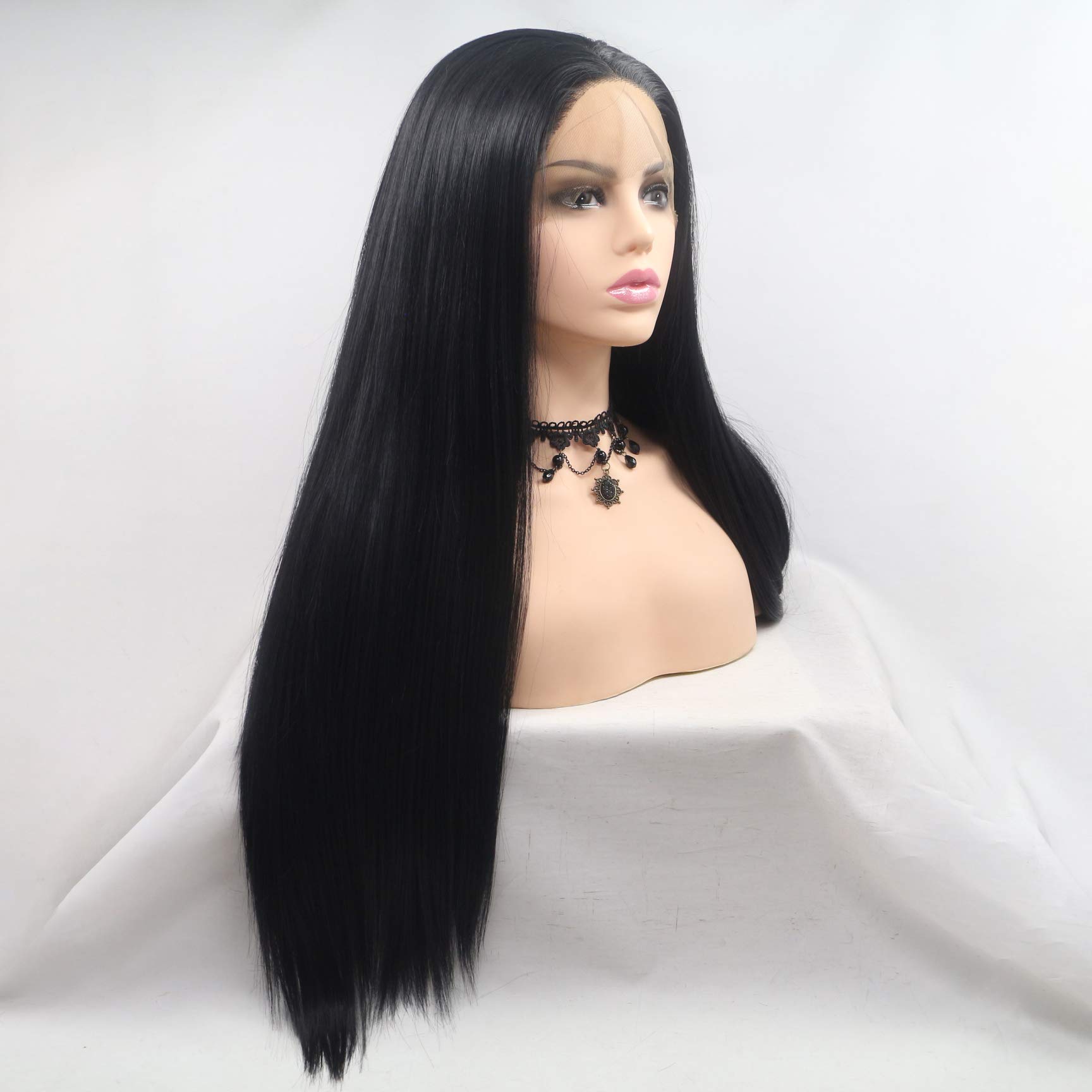 24 Inch Long Silky Straight Synthetic Lace Front Wigs for Black Women - Natural Black Hairline, Pre-Plucked, Heat Resistant Fiber - Perfect for Cosplay, Parties & Daily Wear