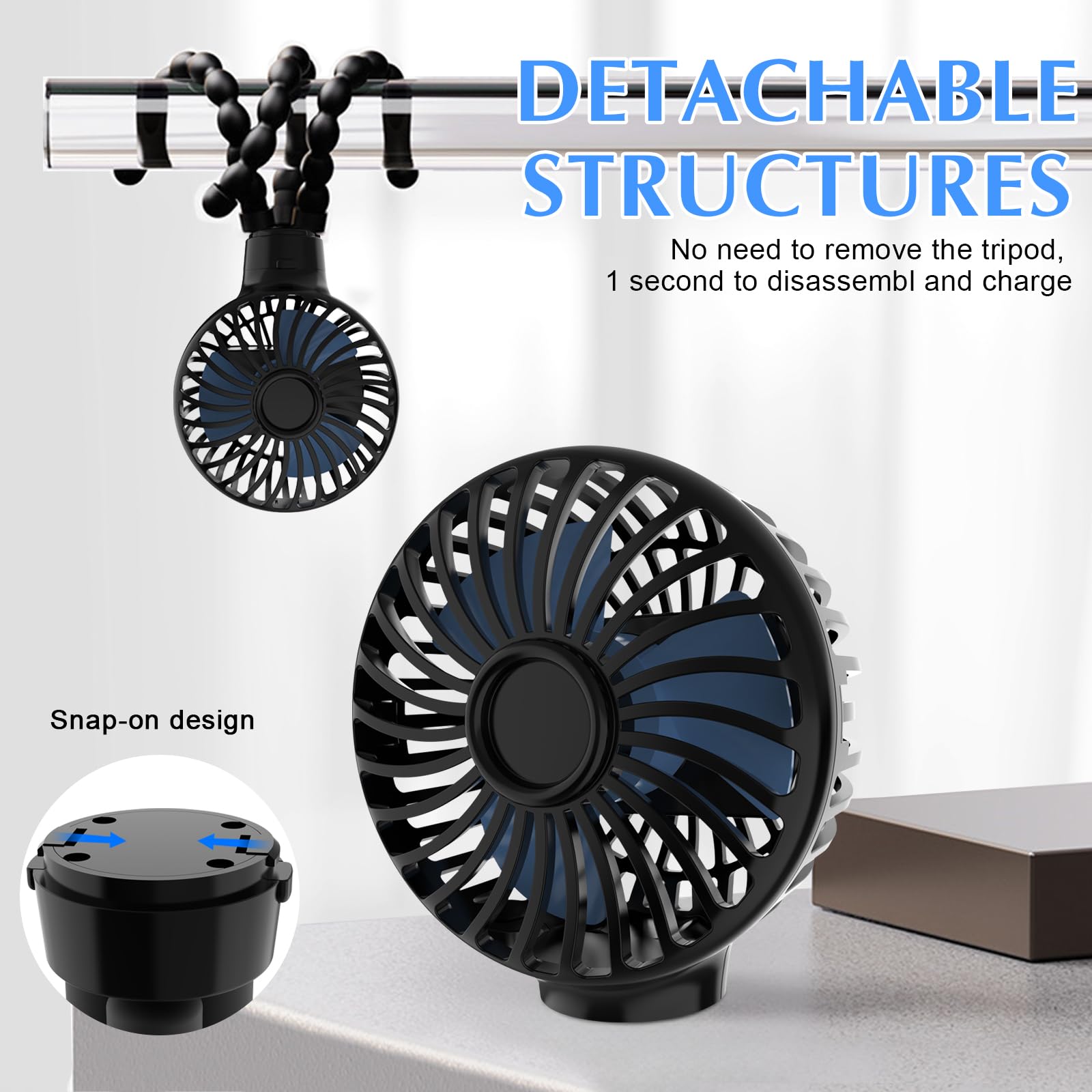 Portable USB Stroller Fan - Mini Handheld Fan with Long Battery Life for Camping, Travel, and Baby Strollers | Clip-On Personal Fan (Blue) - Perfect for Outdoor Activities, Nursery, and On-the-Go Cooling