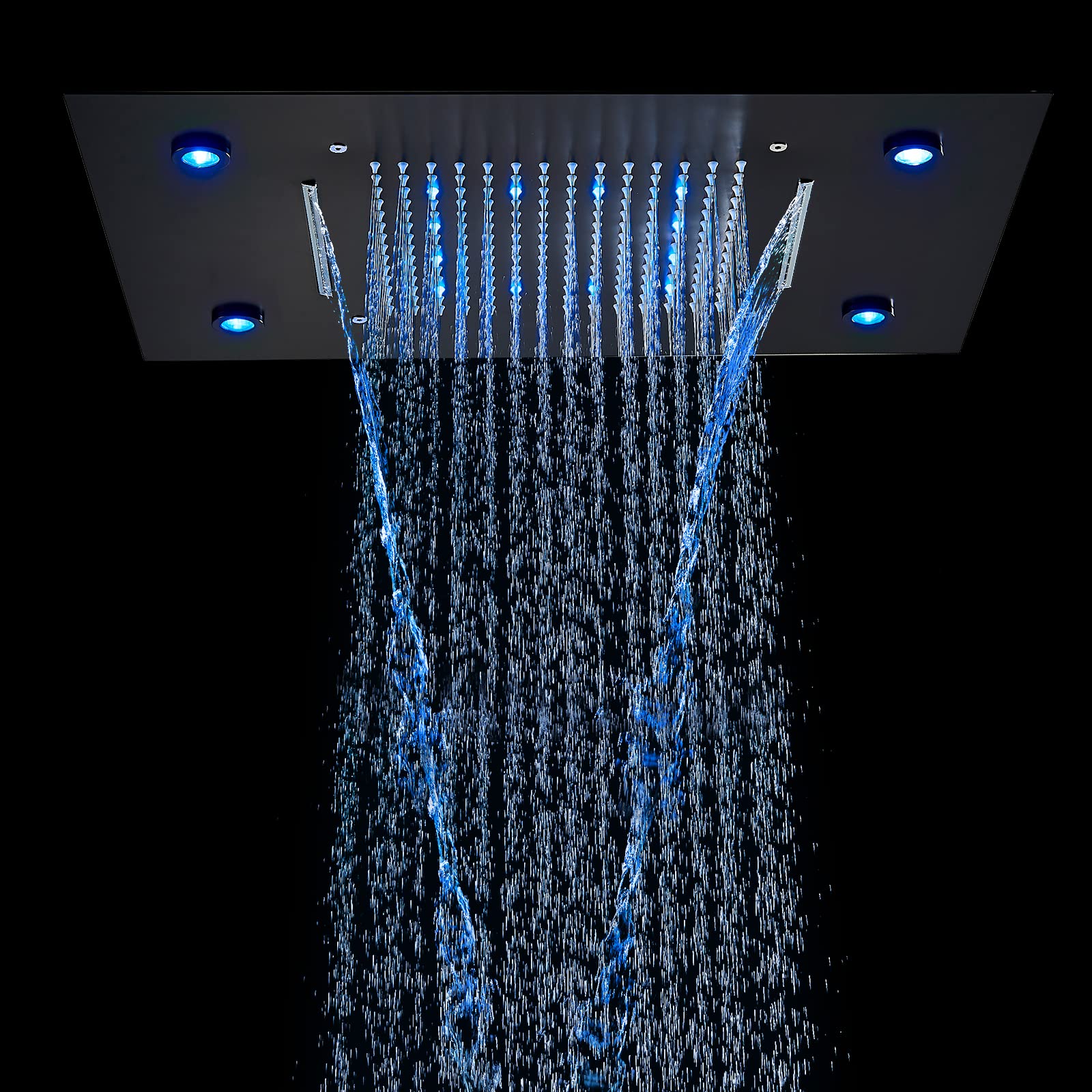 Suguword 20 X 14 Inch LED Rain Shower Head - Black Square Ceiling Mounted High Pressure Waterfall Showerhead for Bathroom | Multi-Function Rainfall Shower System for Relaxing Spa-Like Experience