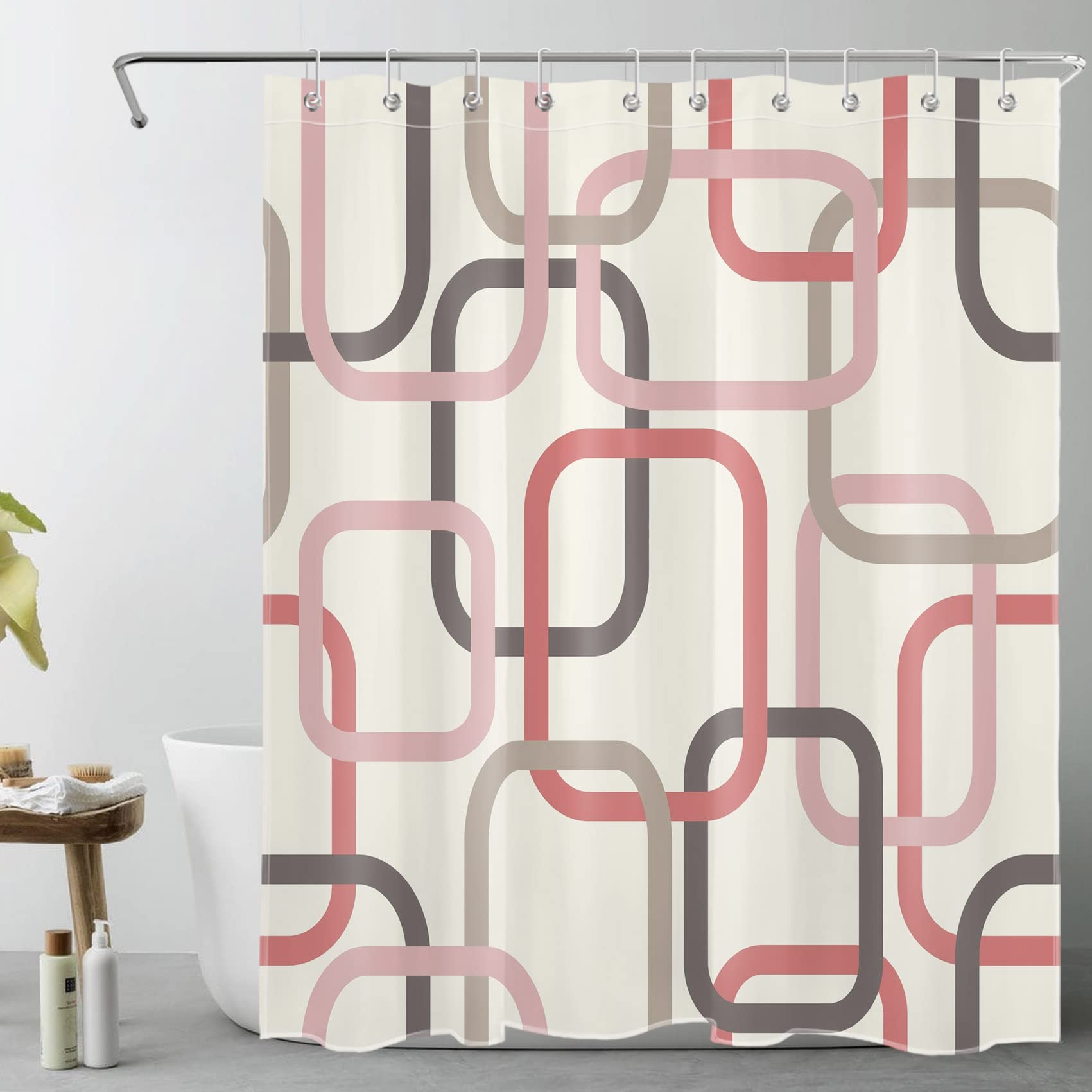 HVEST Modern Geometric Shower Curtain - Grey & Pink Bathroom Decor with Hooks, Waterproof Polyester Fabric Bath Curtain 60x72 Inches for Stylish Home & Apartment Bathroom Upgrade