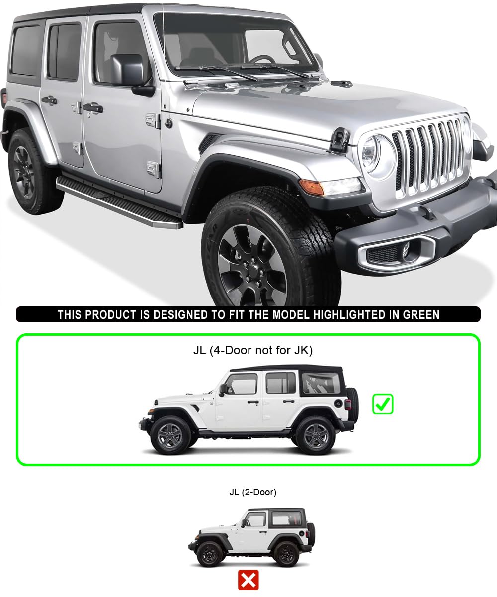 APS 6in 304 Stainless Steel Polished Running Boards Side Steps for Jeep Wrangler JL 2018-2025 4-Door (Including 4xe Models) - Easy Installation, Durable Off-Road Protection - Perfect for Adventure & Daily Driving