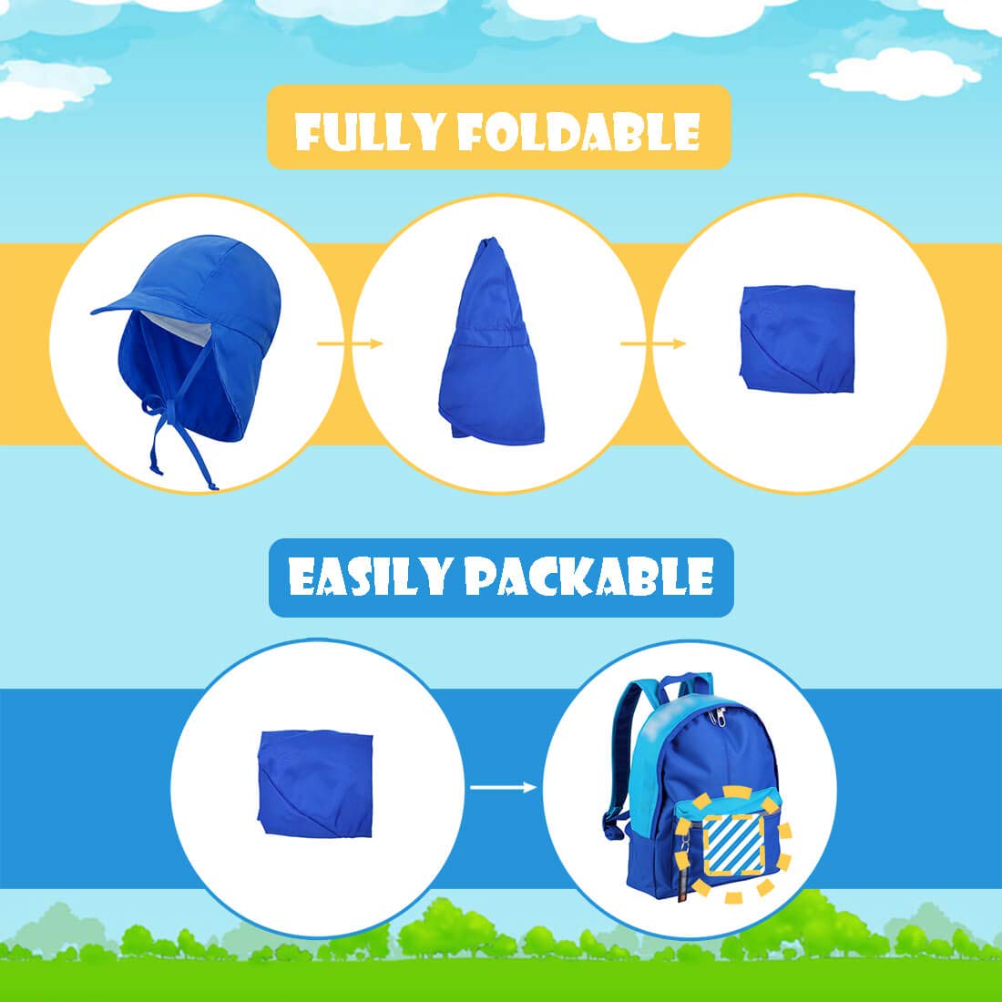 EVAbaby UPF 50+ Sun Protection Hat for Baby Boys & Girls - Adjustable Drawstring & Neck Flap - Summer Swim, Beach, Pool, Outdoor Activities UV Protection Cap