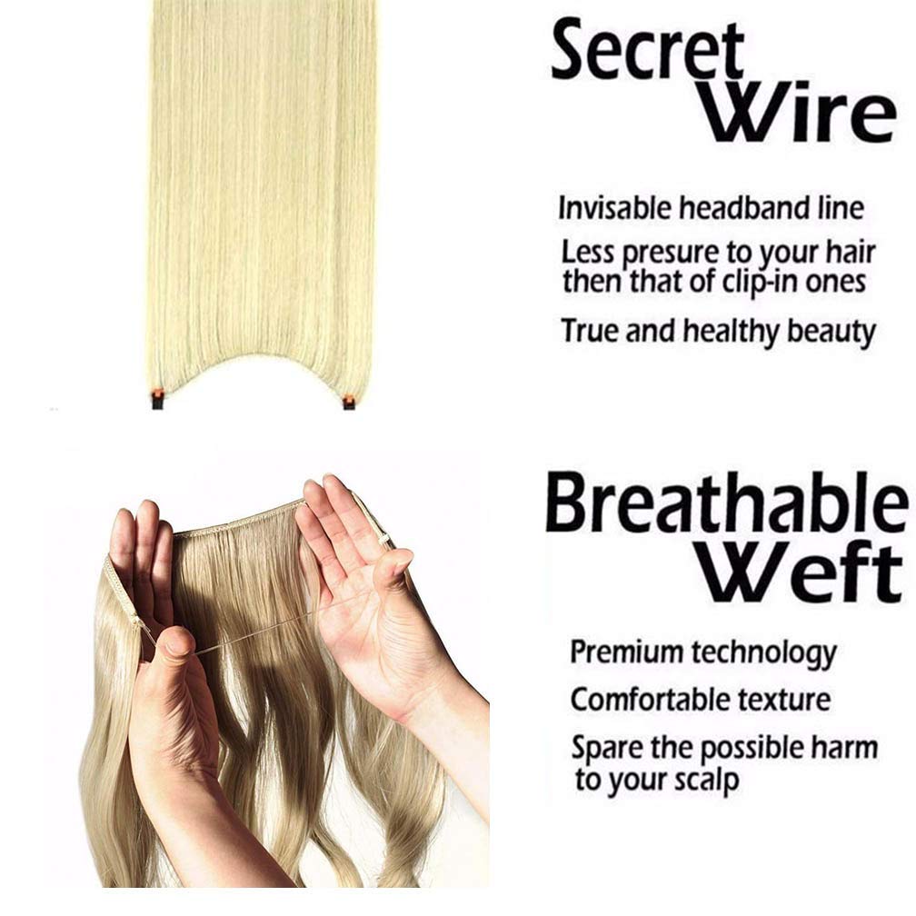 Invisible Wire Hair Extensions 28cm Real Human Hair - 100g Wavy Curly Long Hair Extensions No Clip in Hair Pieces (16 Inch, 18# Dark Ash Blonde) for Everyday Wear, Parties & Special Occasions