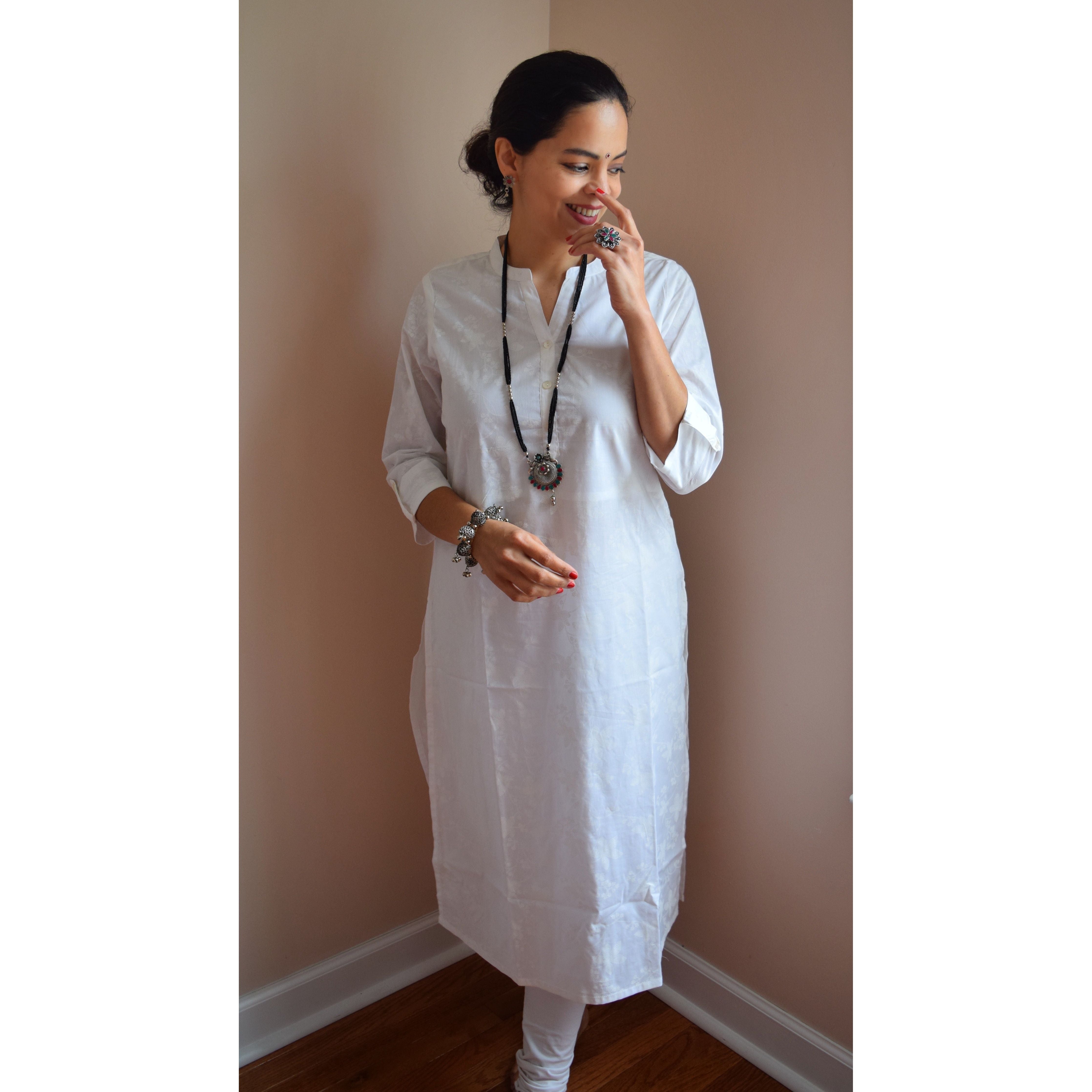 White Cotton Kurta for Women - Traditional Indian Kurti for Holi Festival - Comfortable & Stylish Ethnic Wear for Celebrations & Festive Occasions