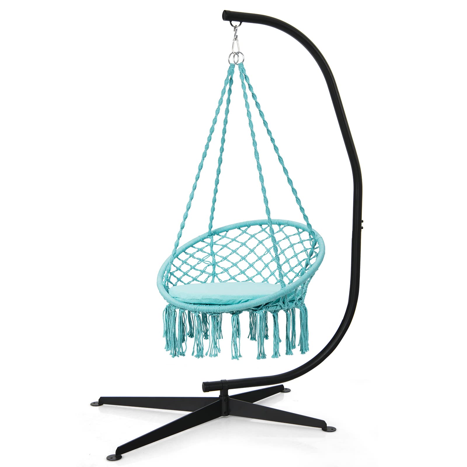 Tangkula Heavy Duty Steel Hammock Stand - C-Shaped Design for Hanging Chairs & Swing Seats with 360° Rotation & Offset Base - Perfect for Indoor/Outdoor Use in Patio, Garden, Bedroom or Balcony