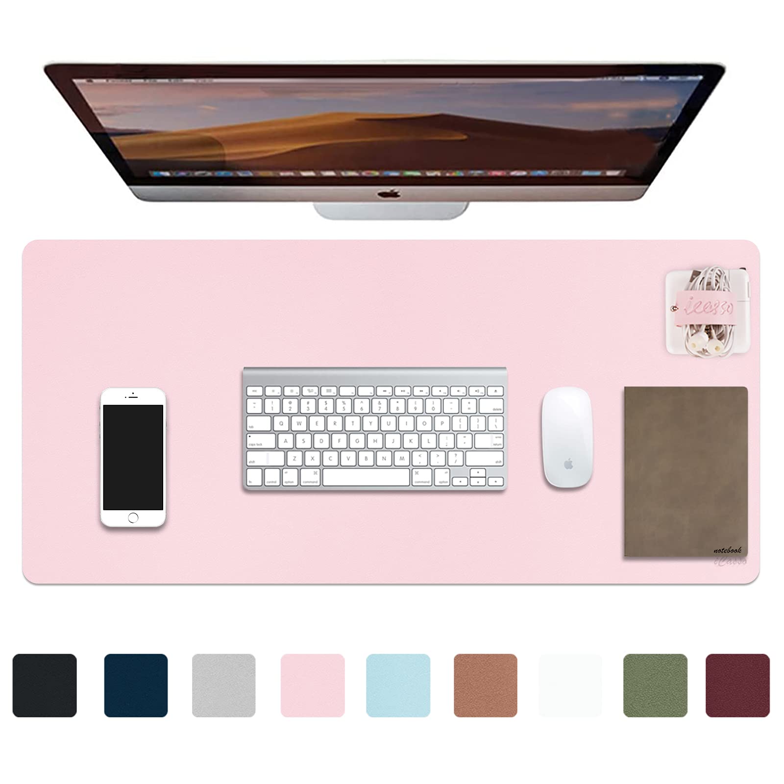 iCasso XXL Extended Gaming Mouse Pad - Non-Slip PU Leather Desk Blotter with Waterproof Surface - Large Mouse Mat for Keyboard & Writing - Perfect for Office, Home & Gaming Setup (Pink) - Ideal for Workstations, PC Gaming & Home Office Accessories