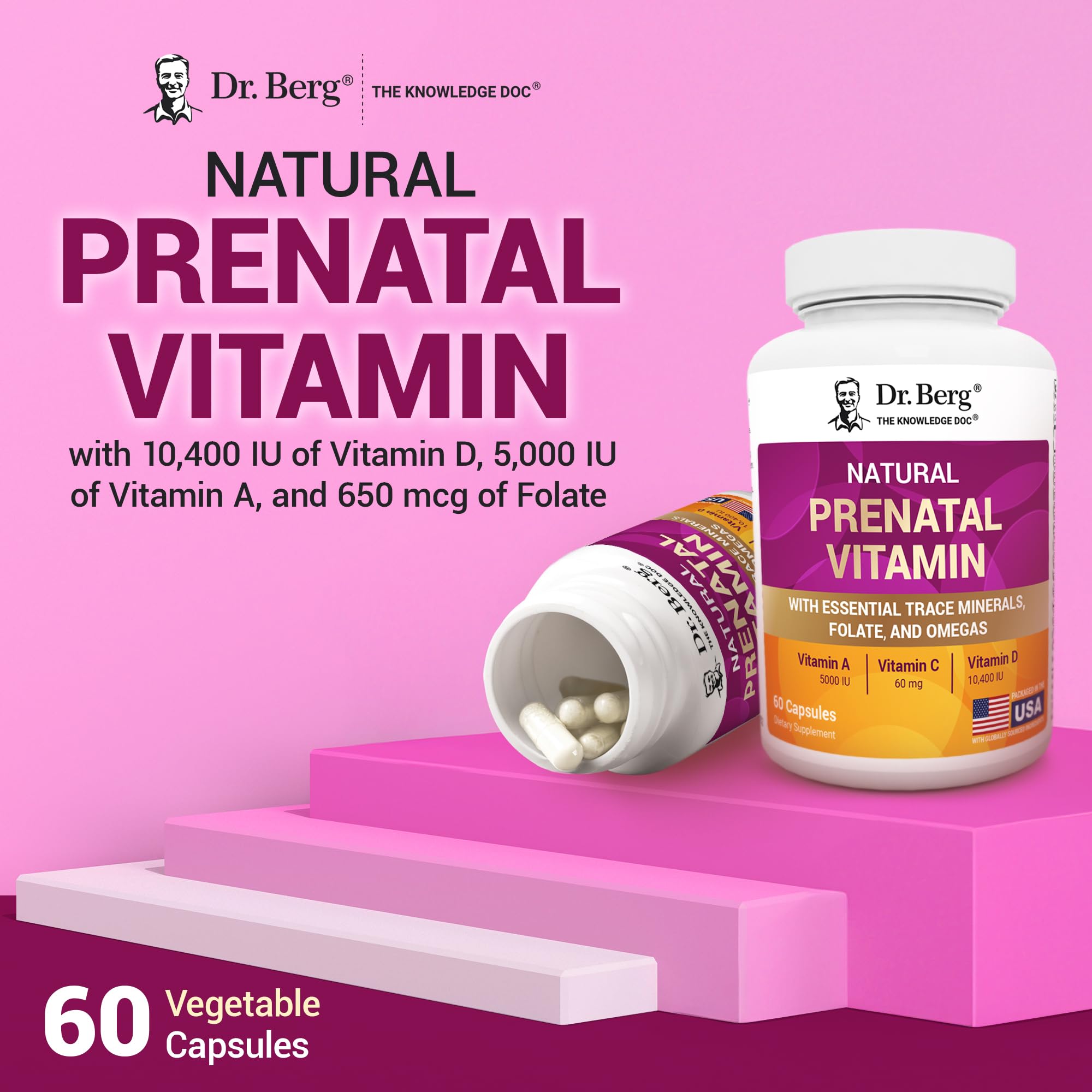 Dr. Berg Natural Prenatal Vitamins for Women - Prenatal Multivitamin with Folate, Omega-3, 11 Superfoods & Essential Minerals (60 Capsules) - Supports Healthy Pregnancy, Breastfeeding & Fetal Development
