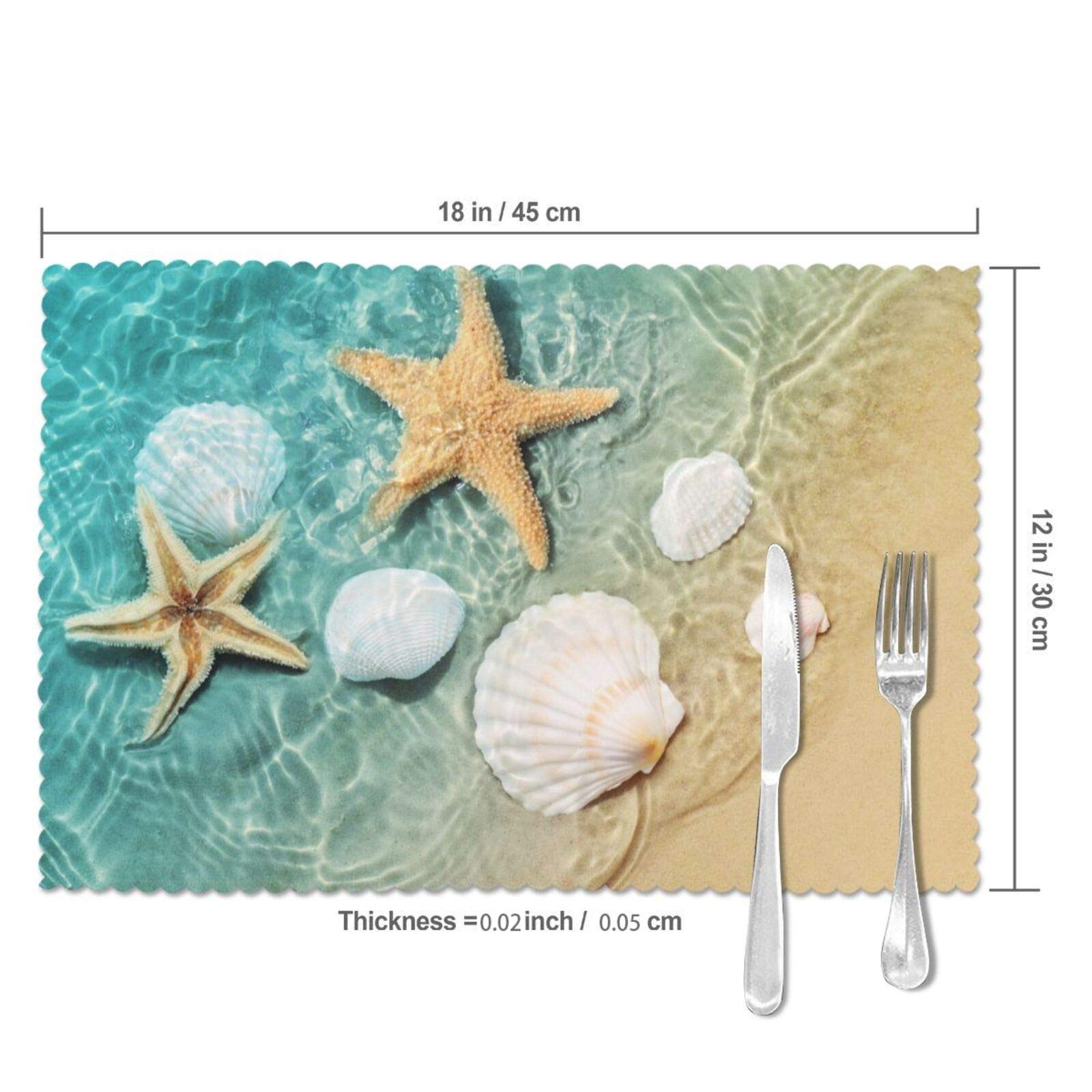 6-Pack Summer Starfish Placemats - Beach Themed Washable Non-Slip Table Mats (12