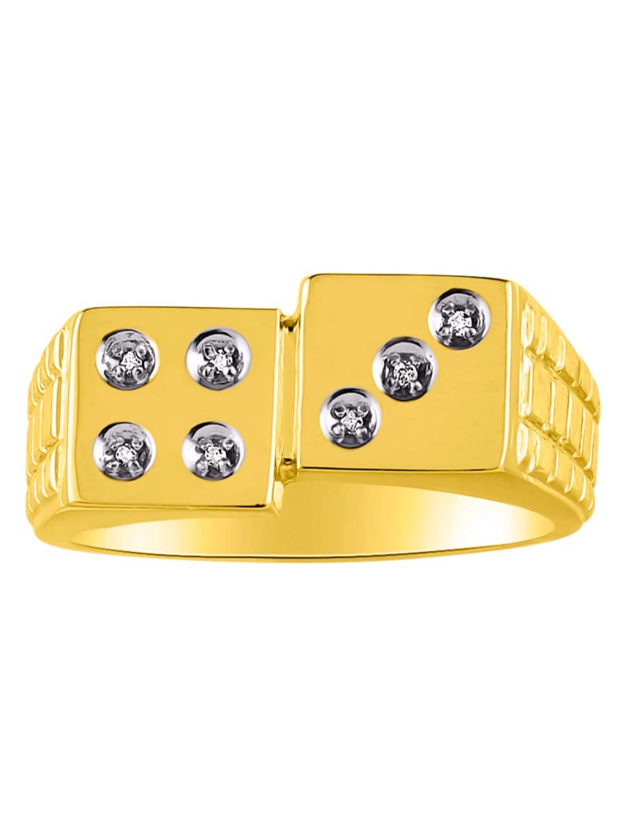RYLOS Men's Lucky 7 Craps Gambling Ring - Sterling Silver & Gold Plated with Genuine Diamonds - Sizes 6-13 - Perfect for Casino Nights, Gifts & Men's Fashion Jewelry