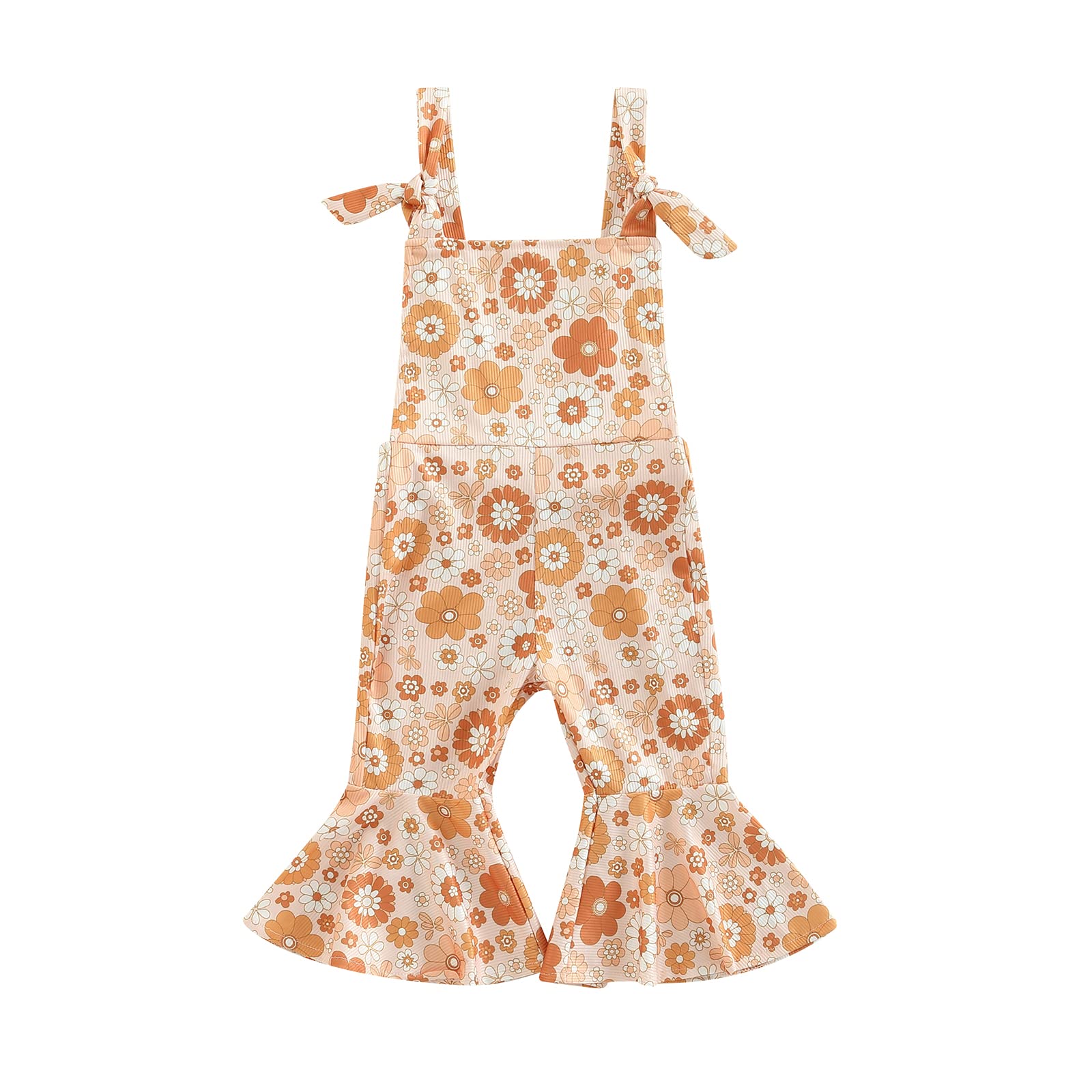 Baby Girl Summer Outfit Floral Print Suspenders Jumpsuit with Bell Bottom Flare Pants - Cute Toddler Overalls for Playdates, Beach Trips & Photoshoots
