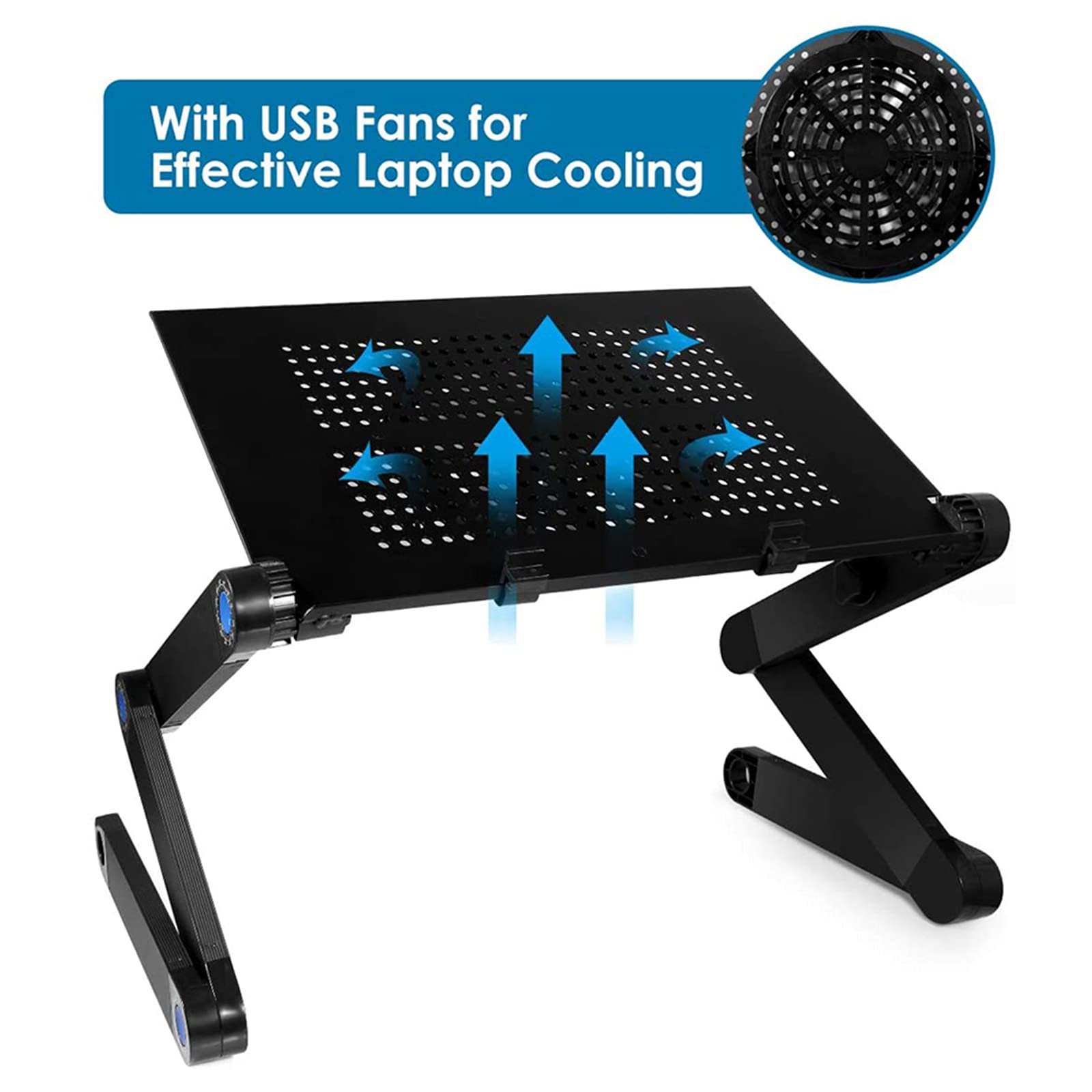 HB1 Foldable Cooling Fan Laptop Desk - Portable Adjustable Ergonomic Lap Desk with Detachable Mouse Pad - Perfect for Work, Study, Gaming & Watching TV in Bed (Red)