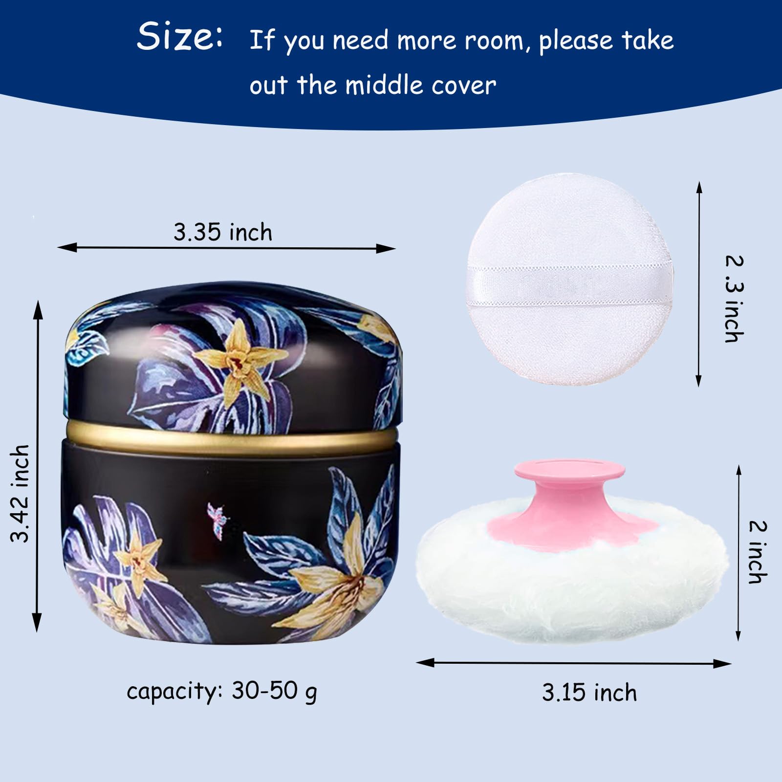 Premium Body Powder Puff with Travel Case - Floral Scented Dusting Powder Container for Women | Ideal for Bath, Makeup & On-the-Go Use (Procumbens Flowers)