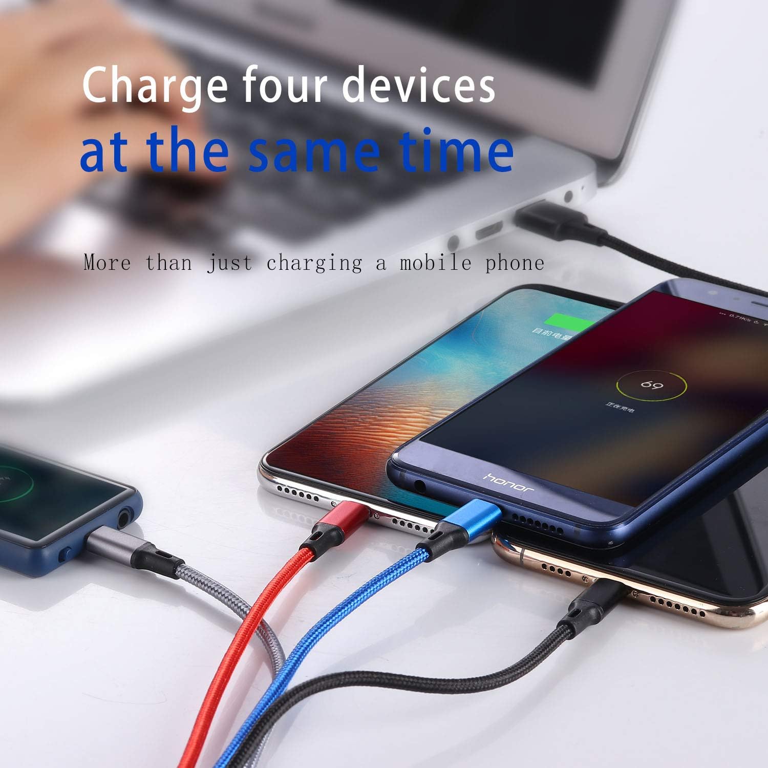 4-in-1 Multi USB C Charger Cable - USB C to USB C + 2 Lightning + Micro USB Fast Charging Cable for iPhone 15/14/13, iPad, Samsung Galaxy S23/S22, Google Pixel - Perfect for Travel, Home & Office Charging Multiple Devices Simultaneously