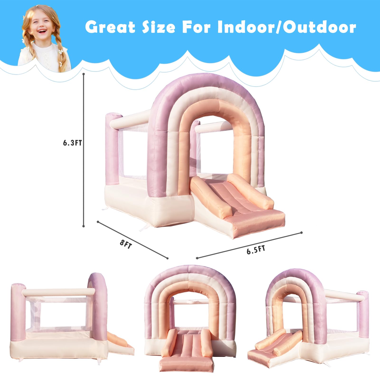**Dream Castle Pink Bounce House with Slide for Toddlers | 8 ft x 6 ft Inflatable Bouncy House with Blower | Indoor & Outdoor Kids Playhouse | Perfect Birthday Gift & Backyard Party Fun**