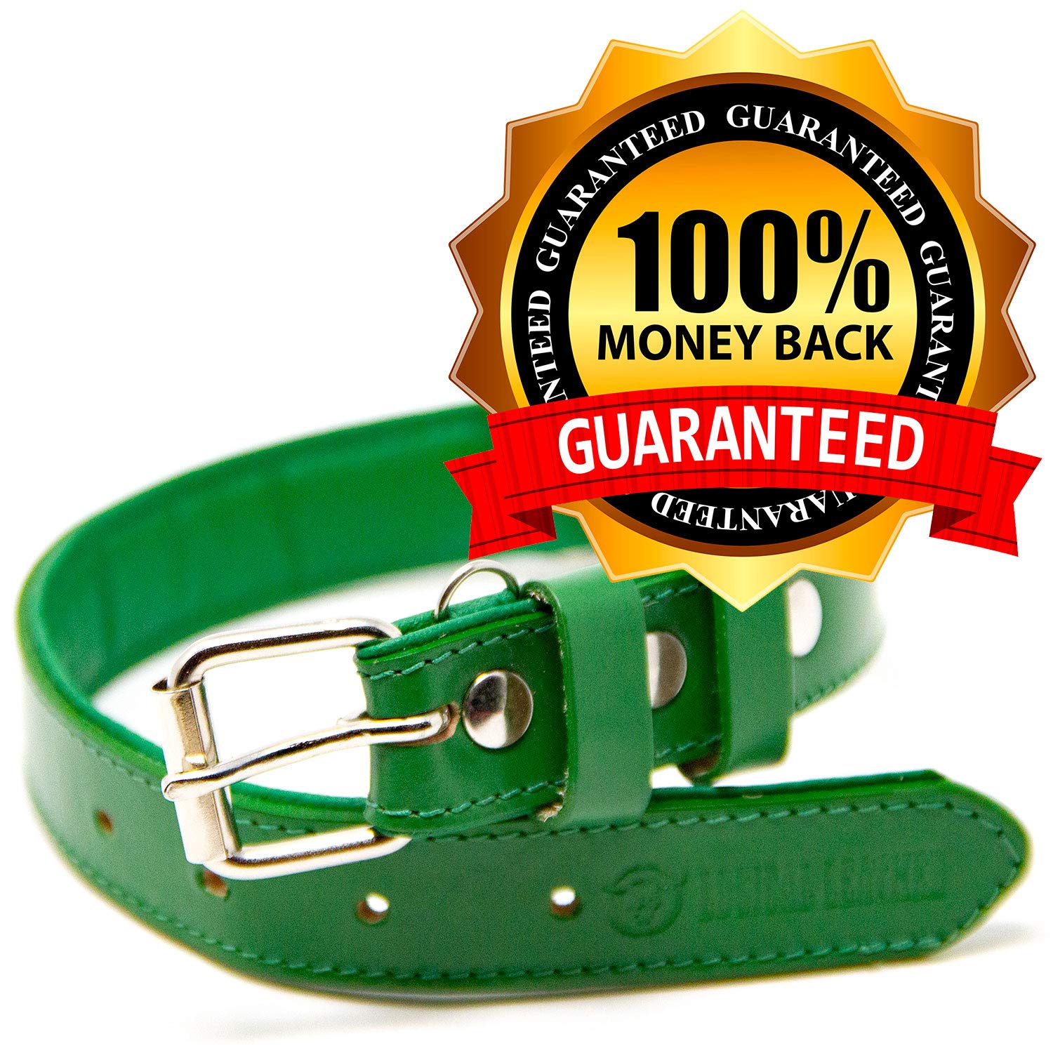 Premium Full Grain Leather Dog Collar for Medium Dogs - Padded Comfort, Durable & Adjustable (Green) - Perfect for Daily Walks, Training & Outdoor Adventures