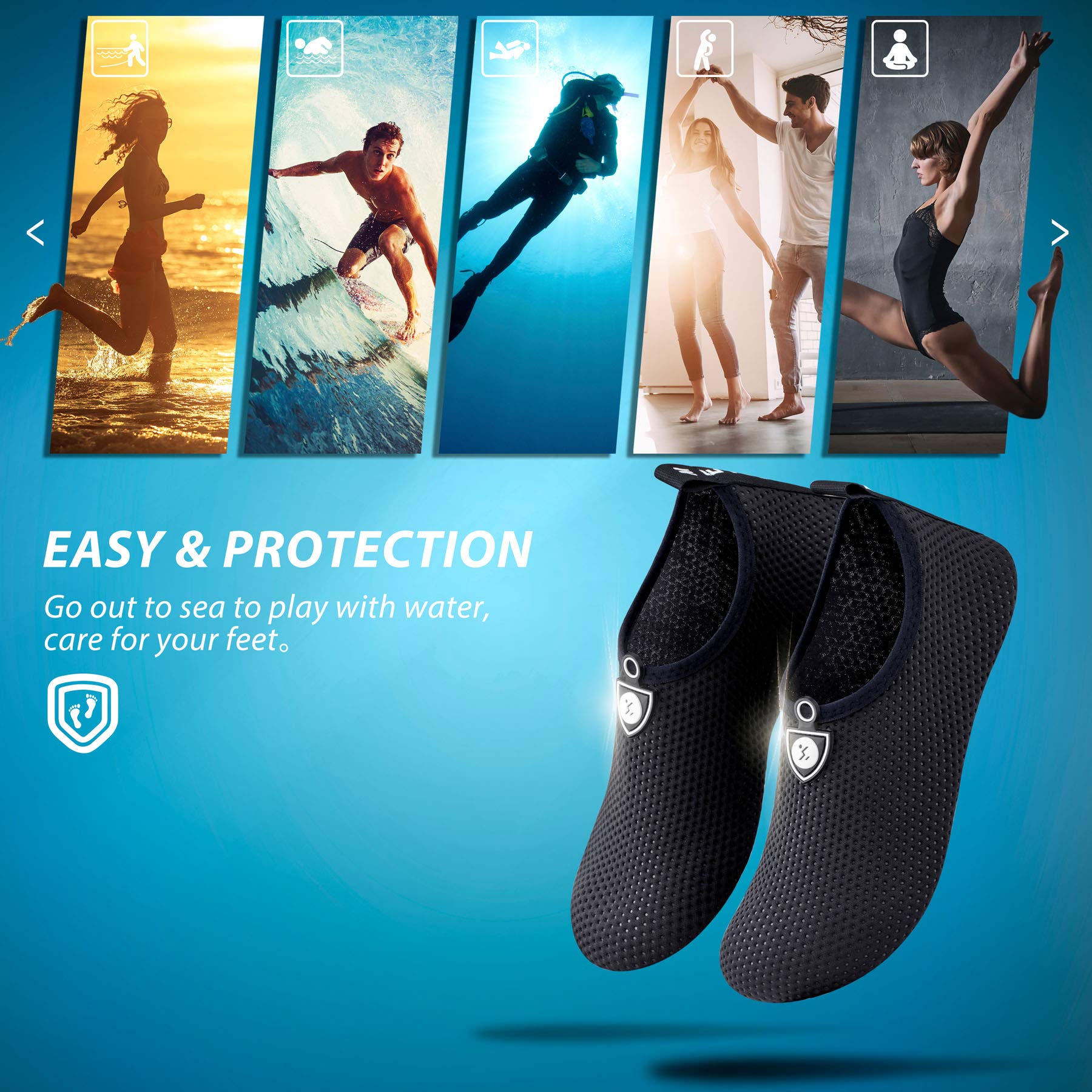 SIMARI Women's & Men's Quick-Dry Water Shoes - Barefoot Aqua Socks for Beach, Swimming, Yoga, Snorkeling & Outdoor Sports | Lightweight & Comfortable for Pool, Surfing & Water Activities | SWS001