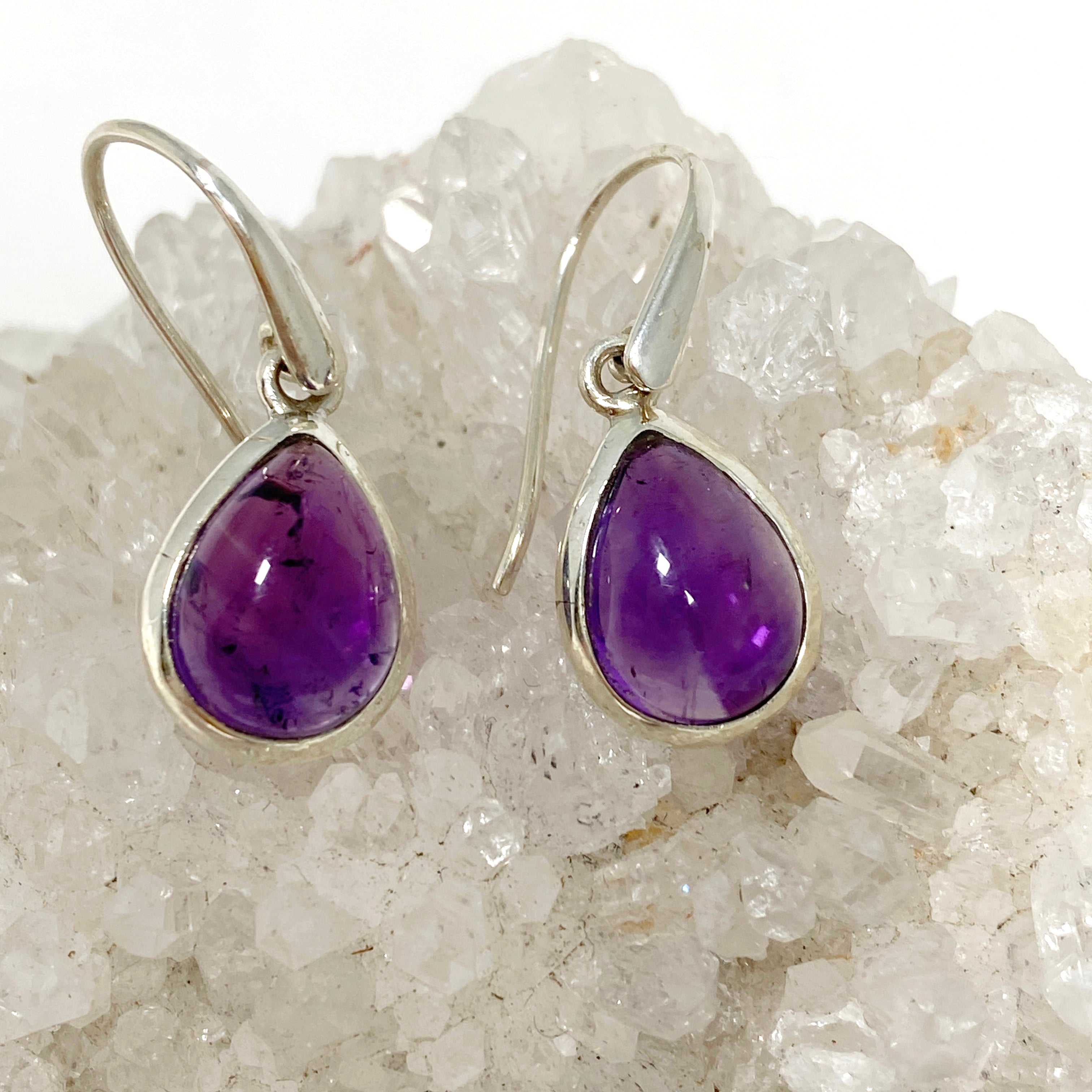 Natural Amethyst Teardrop Cabochon Earrings for Women - Handmade Sterling Silver Dangle Earrings - Perfect for Wedding, Party & Gift Giving