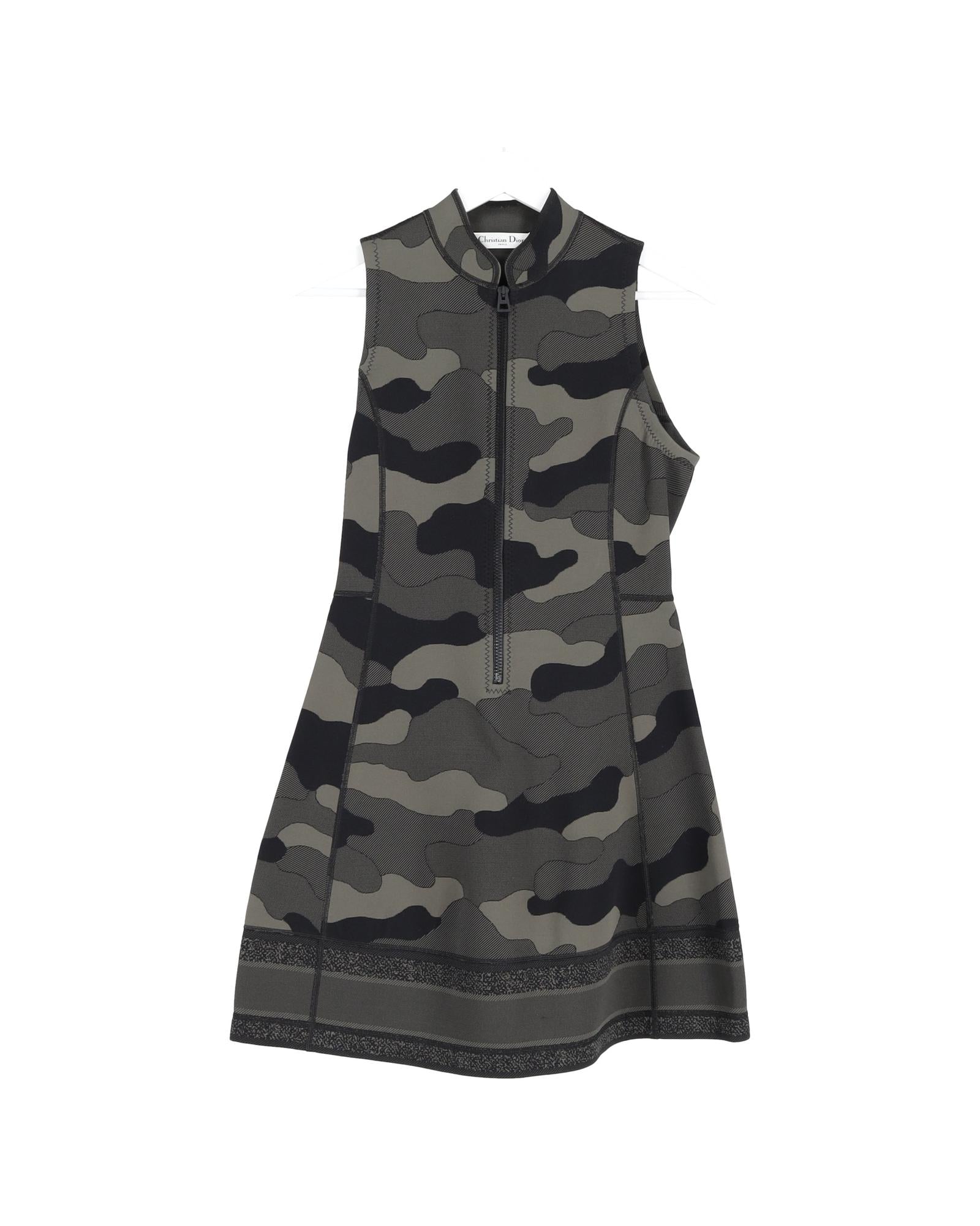 Women's Camouflage Print Zippered Mini Dress - Stretchy Polyamide Fabric for Night Out, Party & Casual Wear