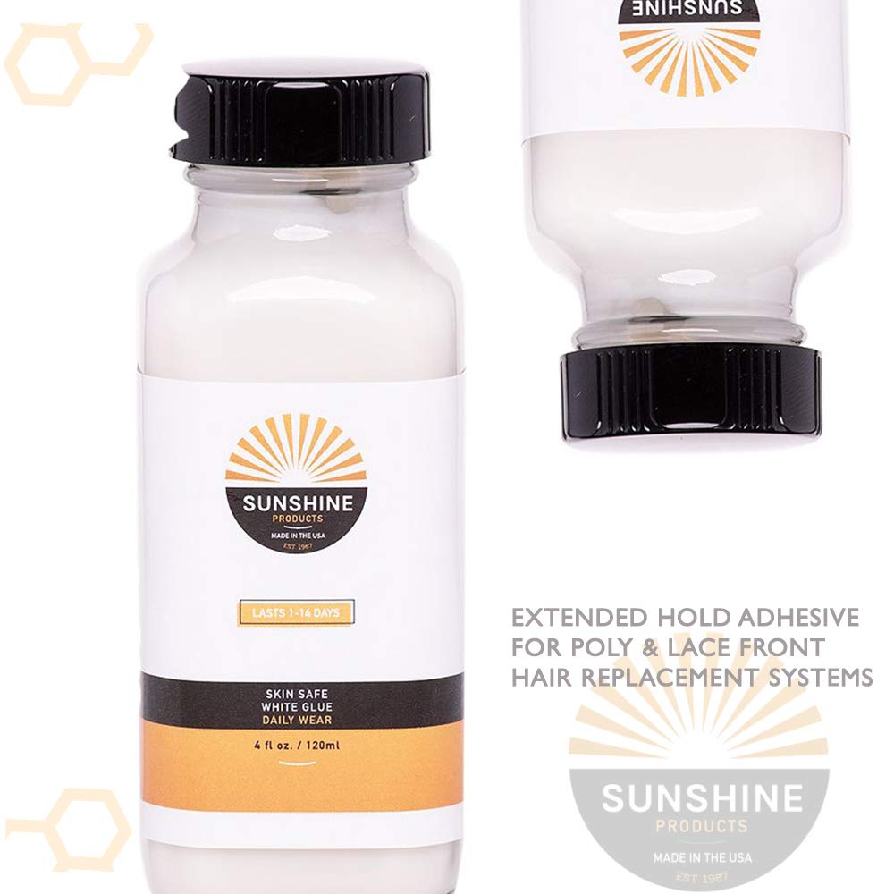 Sunshine Bond White Glue - Strong Hold Hair Replacement Adhesive for Poly & Lace Wigs, Toupees - Invisible, Waterproof, Sweatproof - Daily Use for Natural Look - Perfect for Workouts, Swimming & Everyday Wear