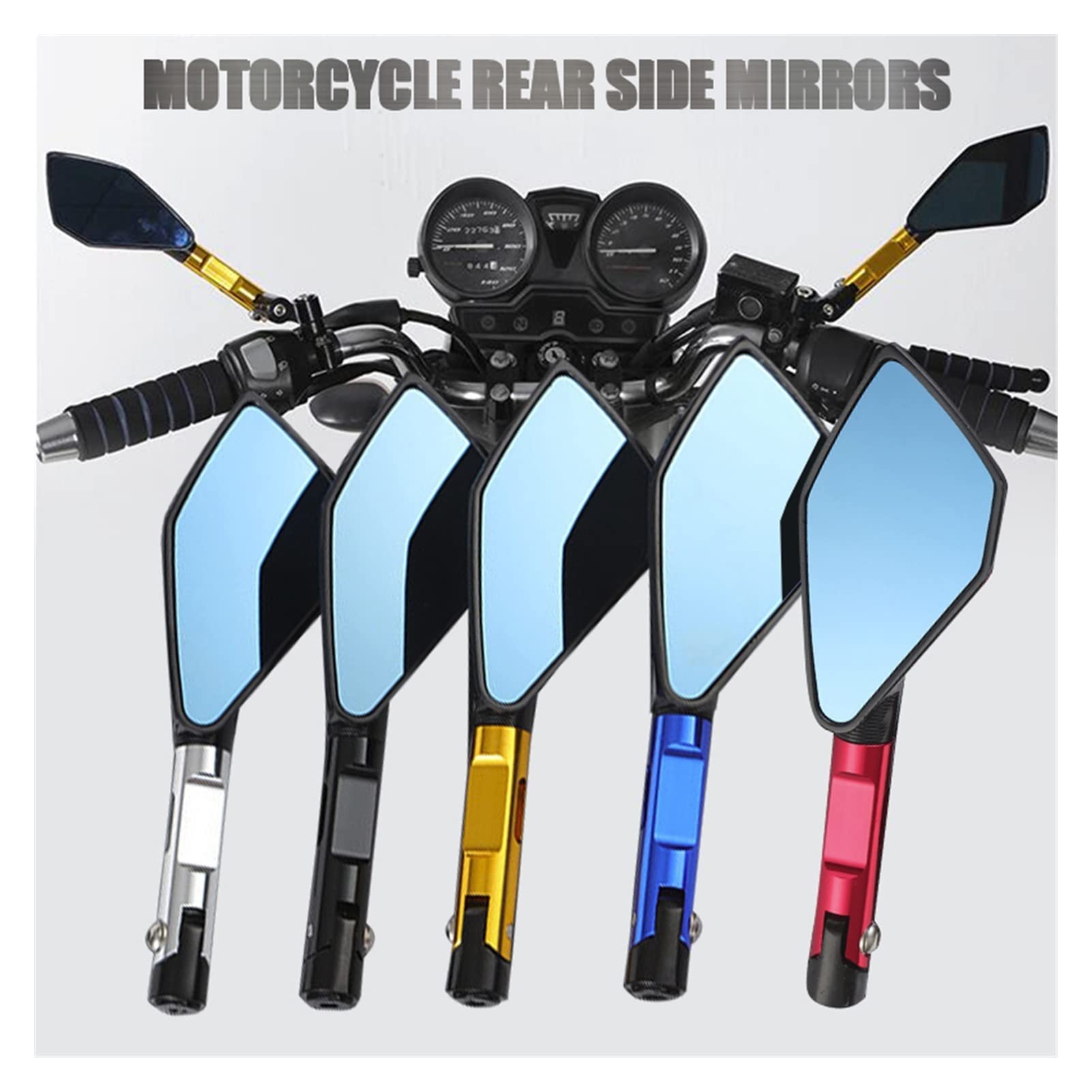 CNC 10mm Motorcycle Side Mirrors - Blue Glass Cafe Racer Rearview Mirrors for Suzuki DR200/250/350/DRZ400/650 - Perfect for Urban Commuting & Custom Bike Builds