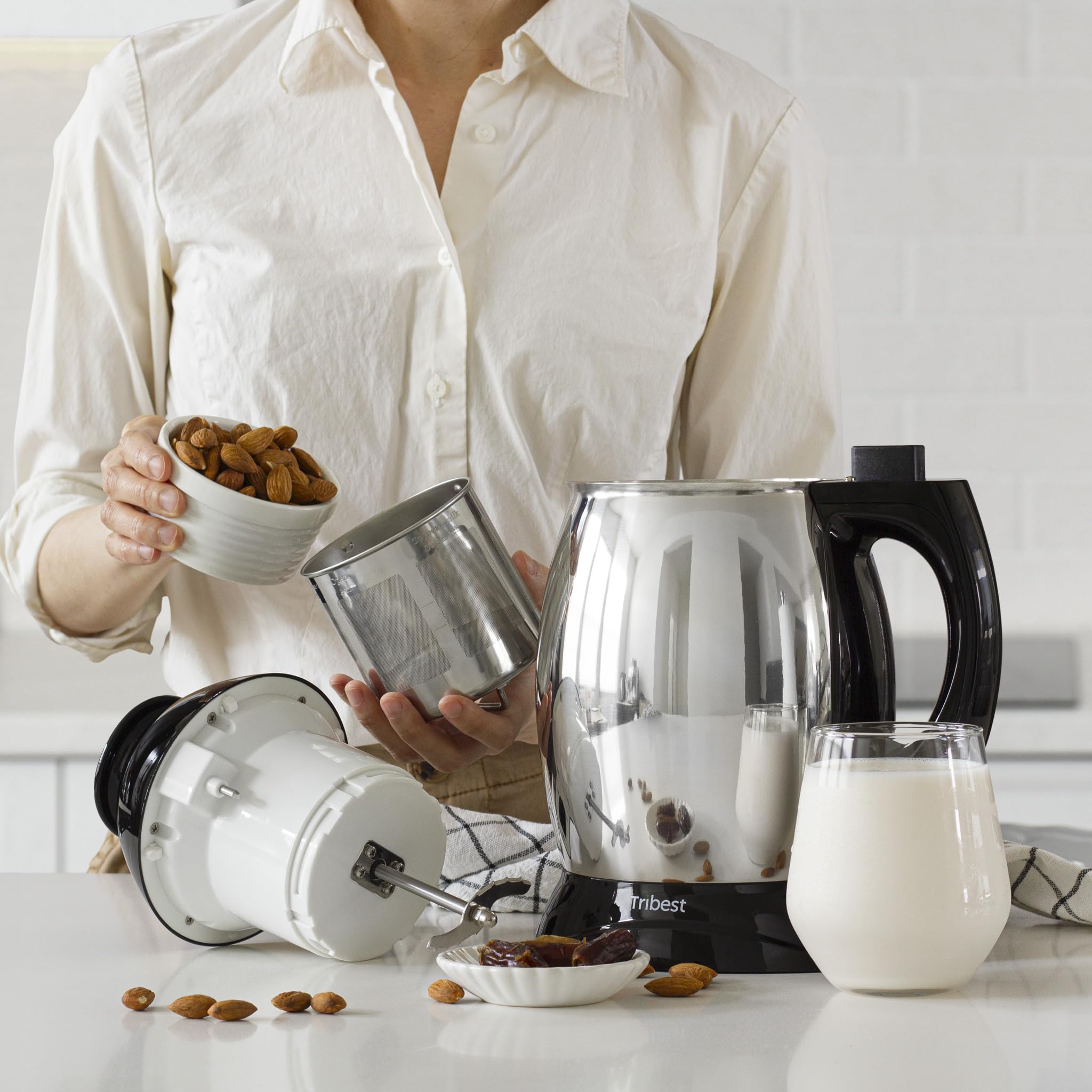 Tribest SB-130 Soyabella Automatic Soy Milk & Nut Milk Maker - Stainless Steel Large Capacity (Silver) - Perfect for Vegan, Dairy-Free & Healthy Homemade Milk Alternatives