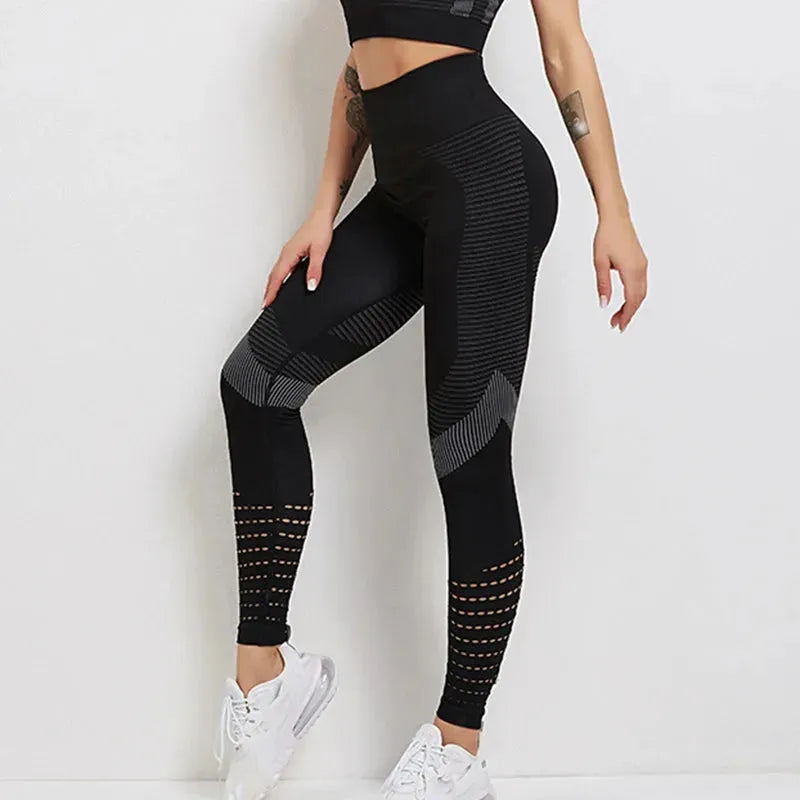 Women's High Waist Seamless Fitness Leggings - Gym Workout Running Yoga Pants with Hollow Design for Activewear & Energy Boost | Perfect for Training, Jogging & Lounge Wear