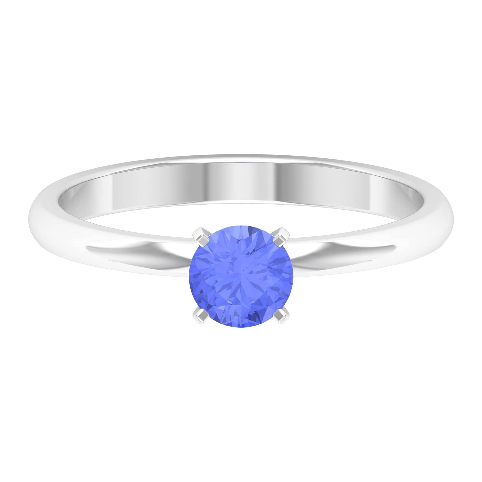 1/2 CT Round Cut Tanzanite Solitaire Ring - 5mm 14K Solid Gold Women's December Birthstone Ring for Engagement, Anniversary & Special Occasions